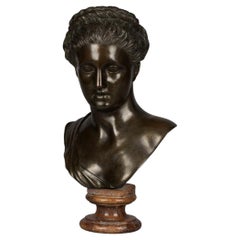 Antique Italian Bronze Bust of a Woman on a Marble Stand, Circa 1850