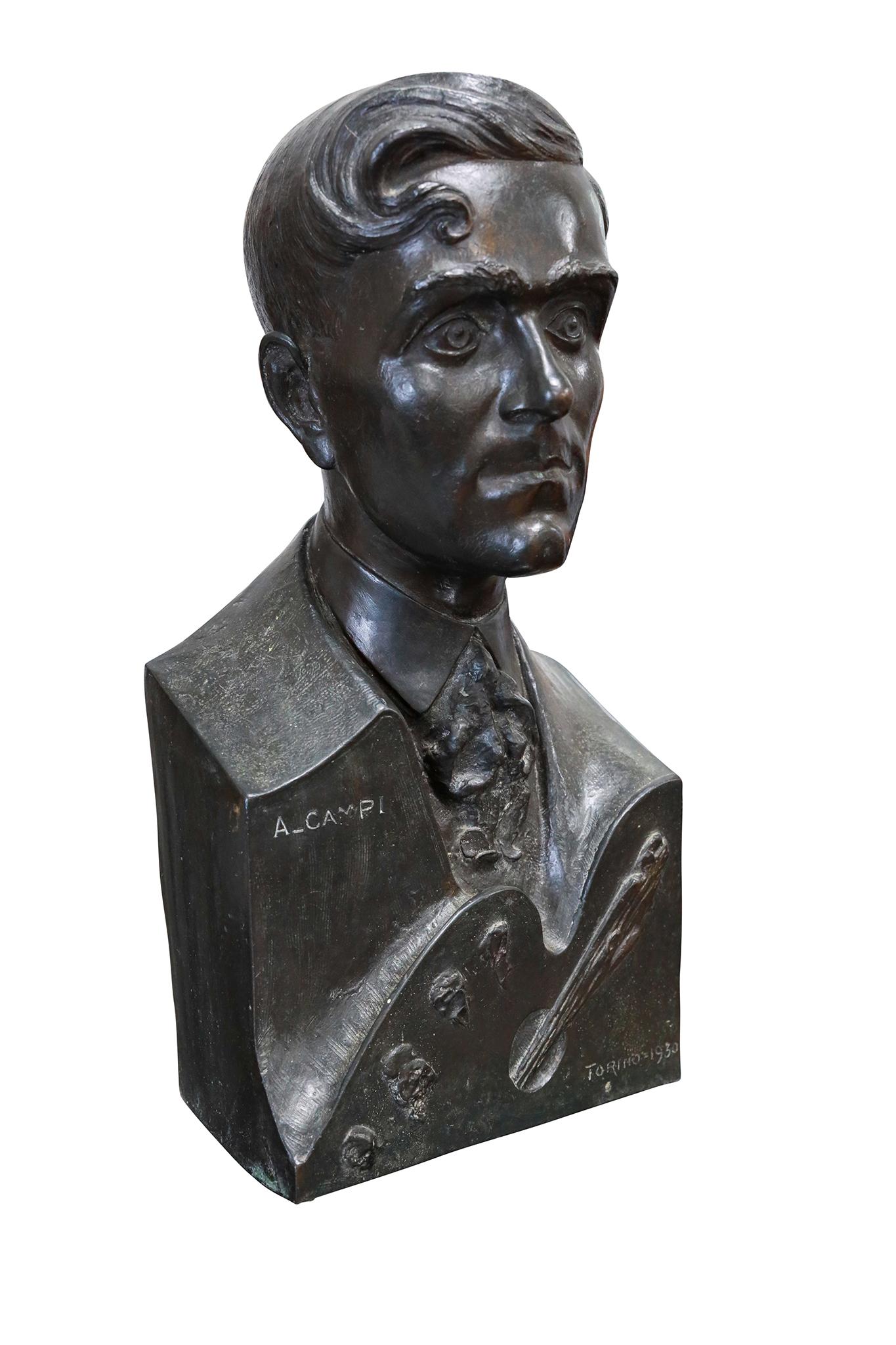 Italian Bronze Bust of Artist A. Campi Italiano en venta