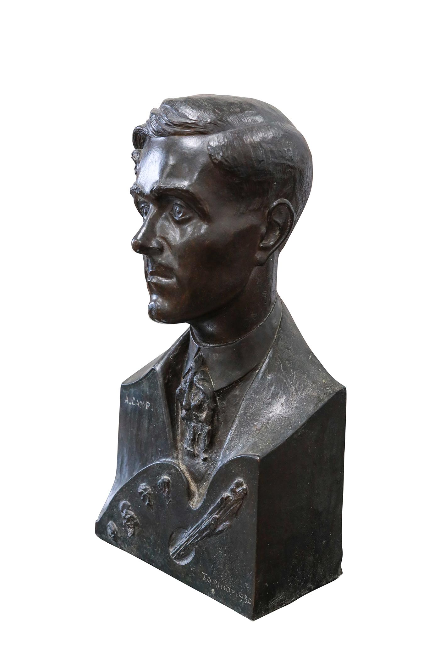Italian Bronze Bust of Artist A. Campi en Bueno estado para la venta en Round Top, TX