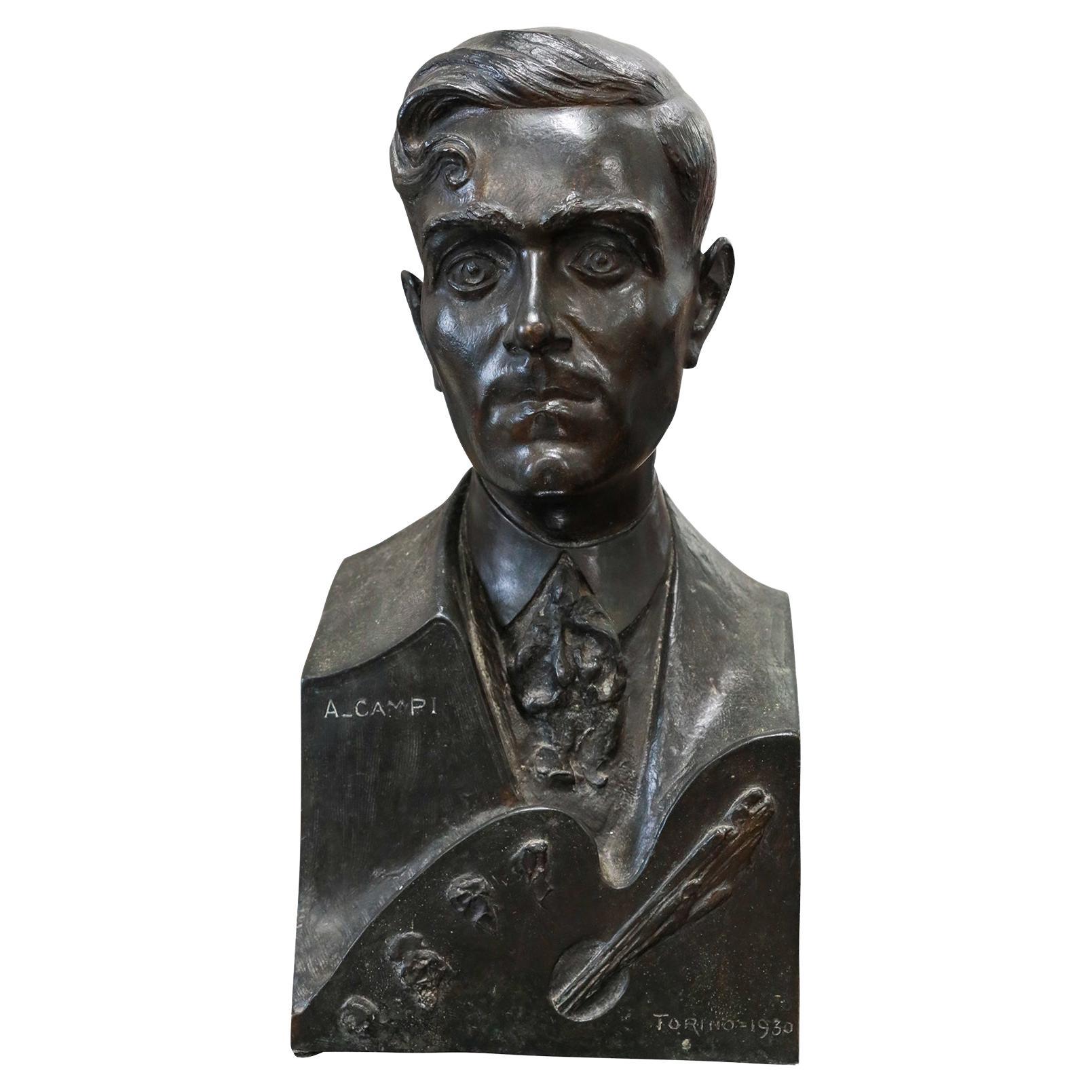 Italian Bronze Bust of Artist A. Campi