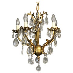 Italian Bronze and Crystal 5-Light Antique Chandelier