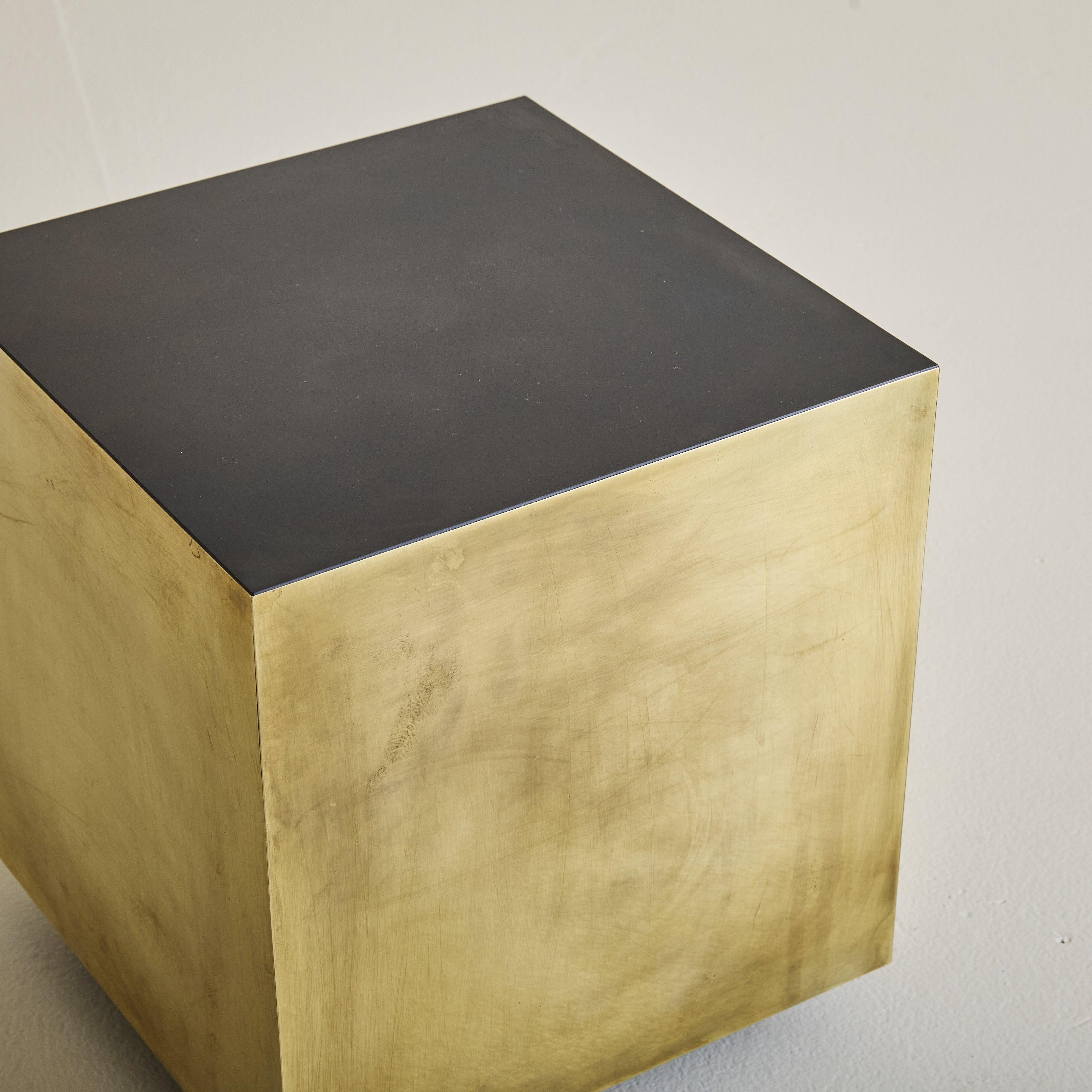 Italian Bronze Finish Cube Side Table, 1970s - 2 Available In Good Condition For Sale In Chicago, IL