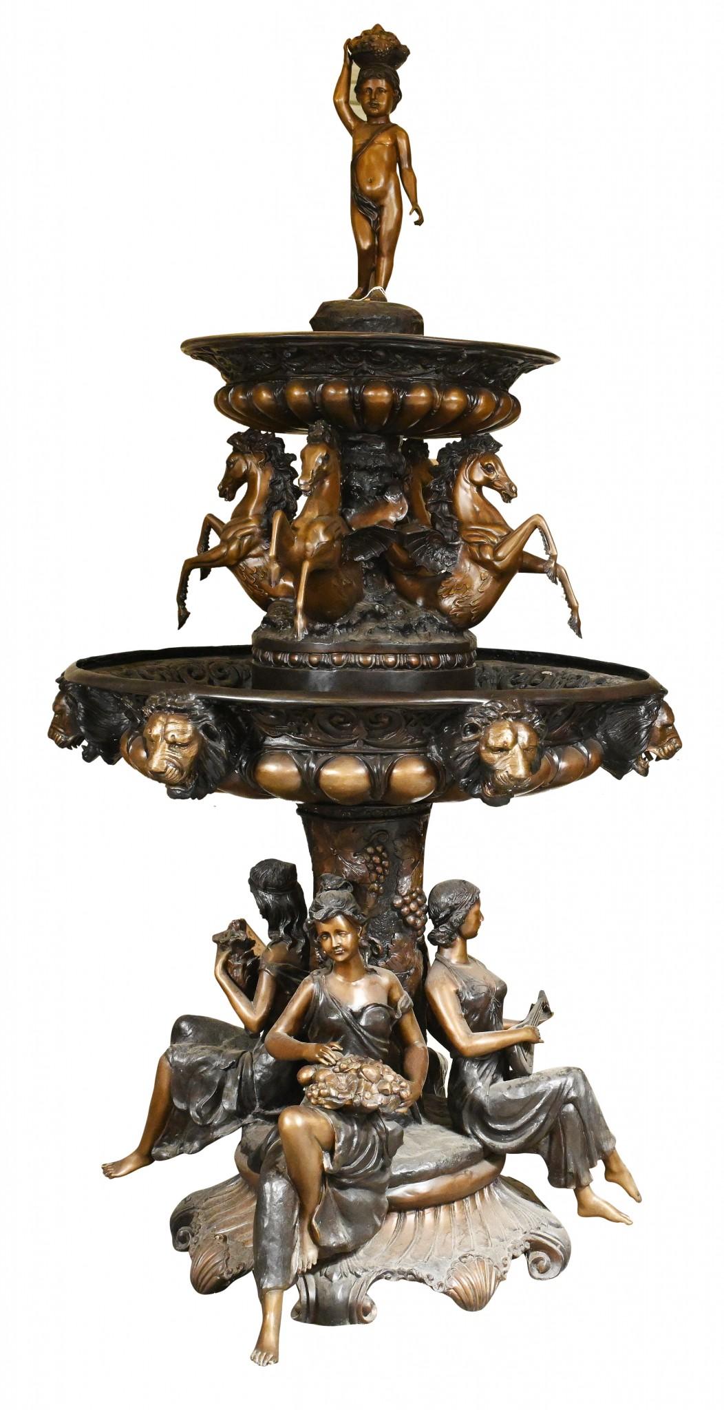 Italian Bronze Fountain, Giant Maiden Cherub Water Feature For Sale 4