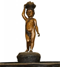 Italian Bronze Fountain, Giant Maiden Cherub Water Feature