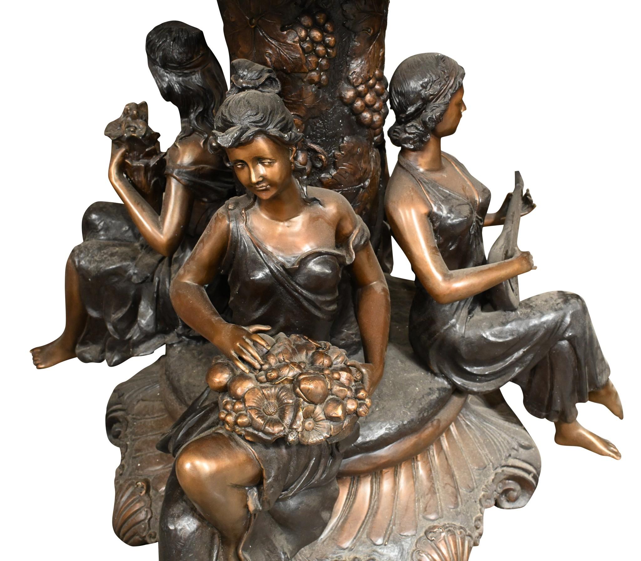Contemporary Italian Bronze Fountain, Giant Maiden Cherub Water Feature For Sale