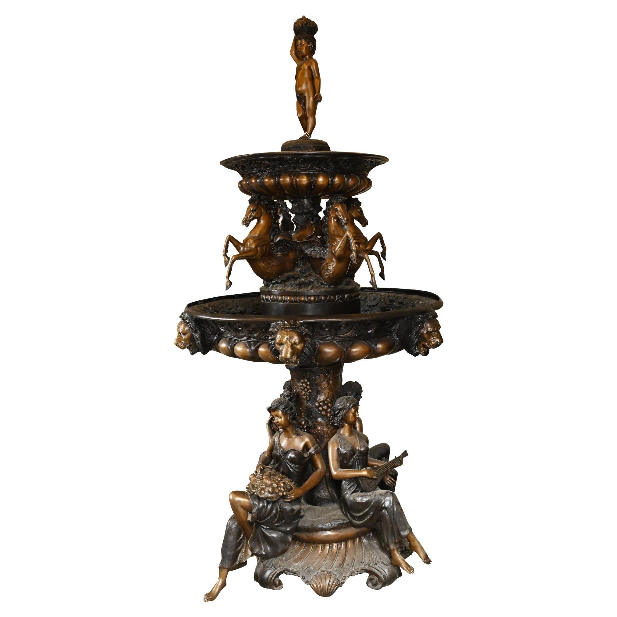 Italian Bronze Fountain, Giant Maiden Cherub Water Feature For Sale