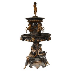 Used Italian Bronze Fountain, Giant Maiden Cherub Water Feature