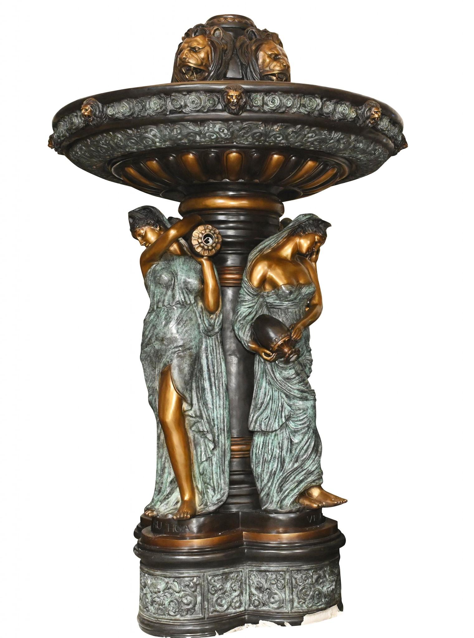 Italian Bronze Fountain, Large Classical Maiden Garden Water Feature For Sale 6