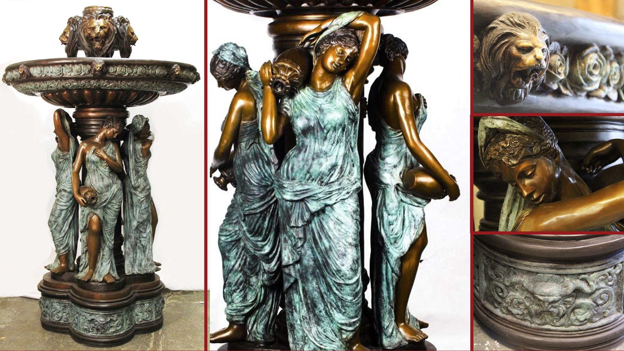 Italienischer Bronzebrunnen – große klassisches, weibliches Garten-Wasserelement im Angebot 7