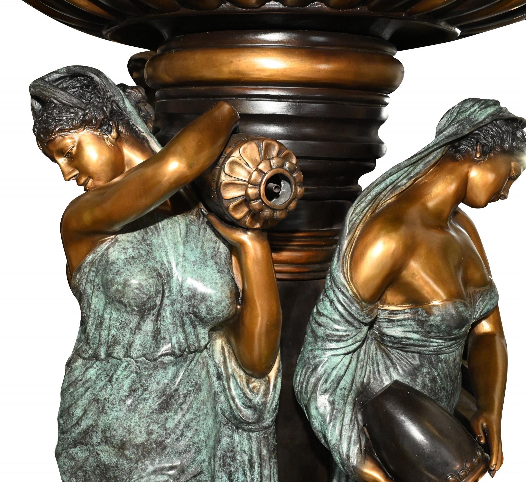 Italian Bronze Fountain, Large Classical Maiden Garden Water Feature For Sale 8