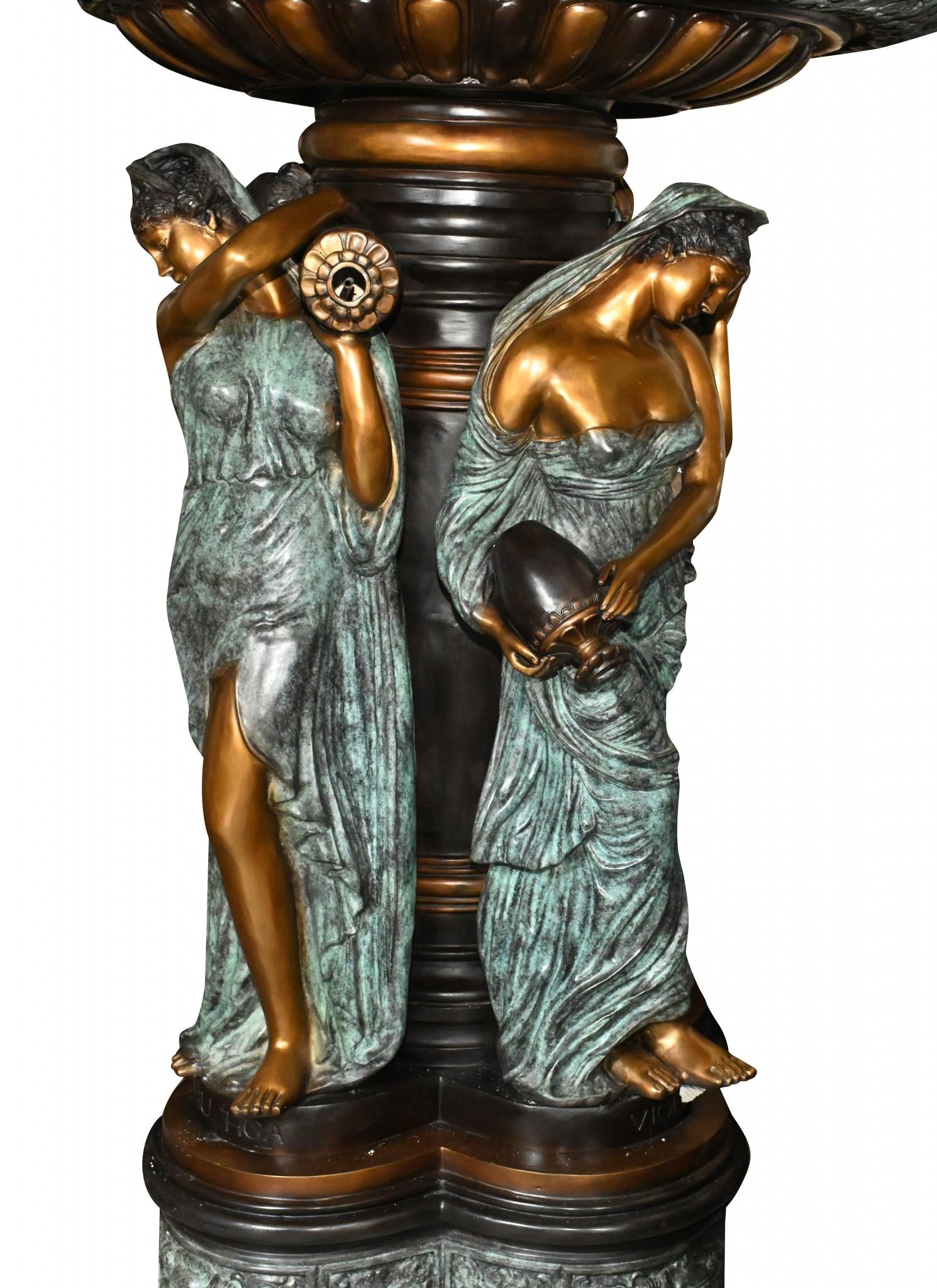 Italian Bronze Fountain, Large Classical Maiden Garden Water Feature For Sale 2