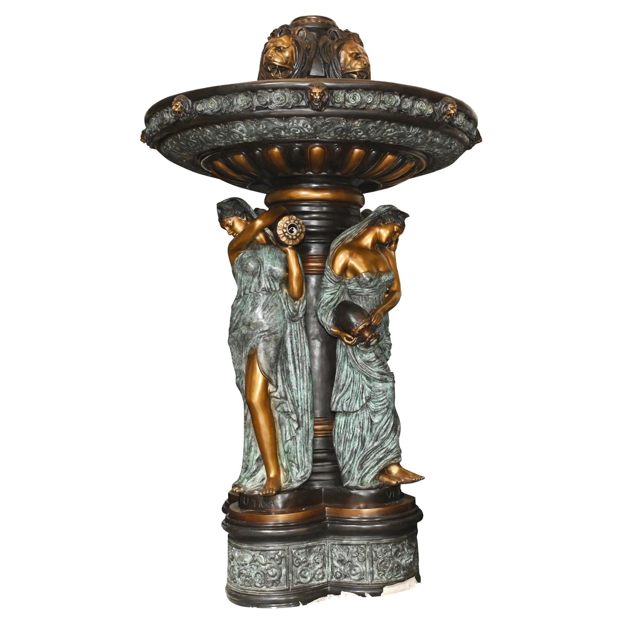 Italian Bronze Fountain, Large Classical Maiden Garden Water Feature For Sale