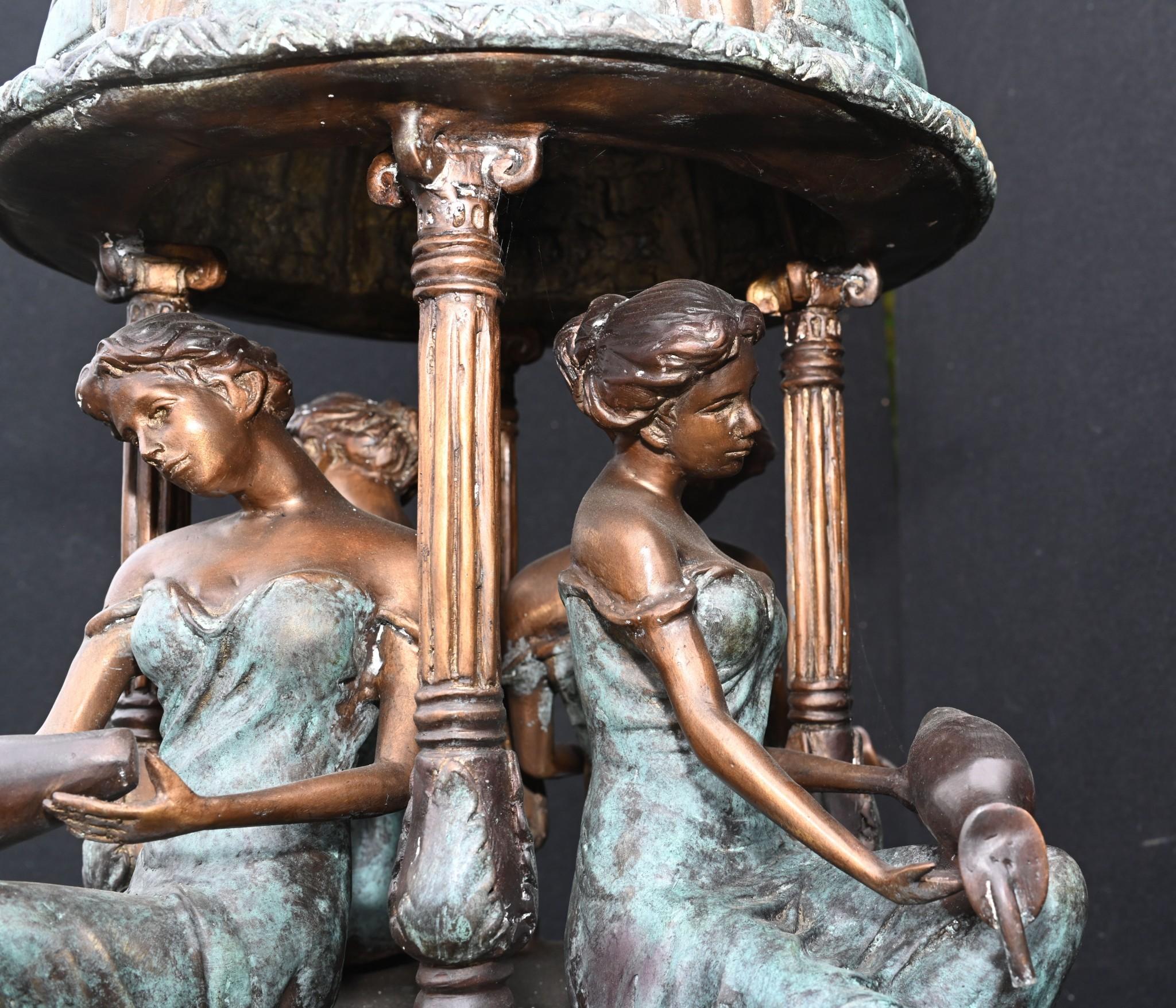 Italian Bronze Garden Fountain Romantic Muse Maiden Water Feature In Good Condition For Sale In Potters Bar, GB