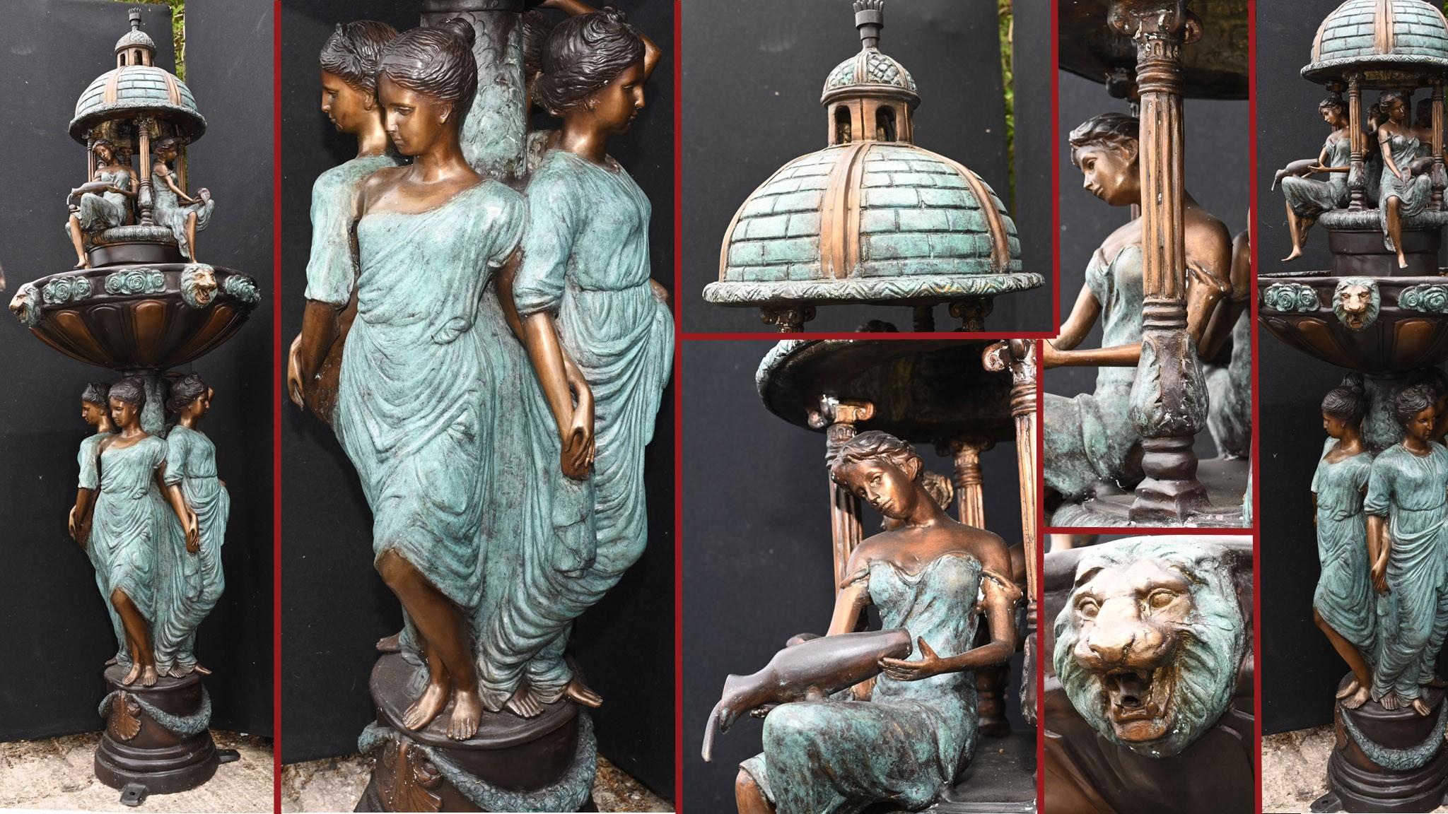 Fontaine de jardin en bronze italienne Muse vierge romantique en vente 2