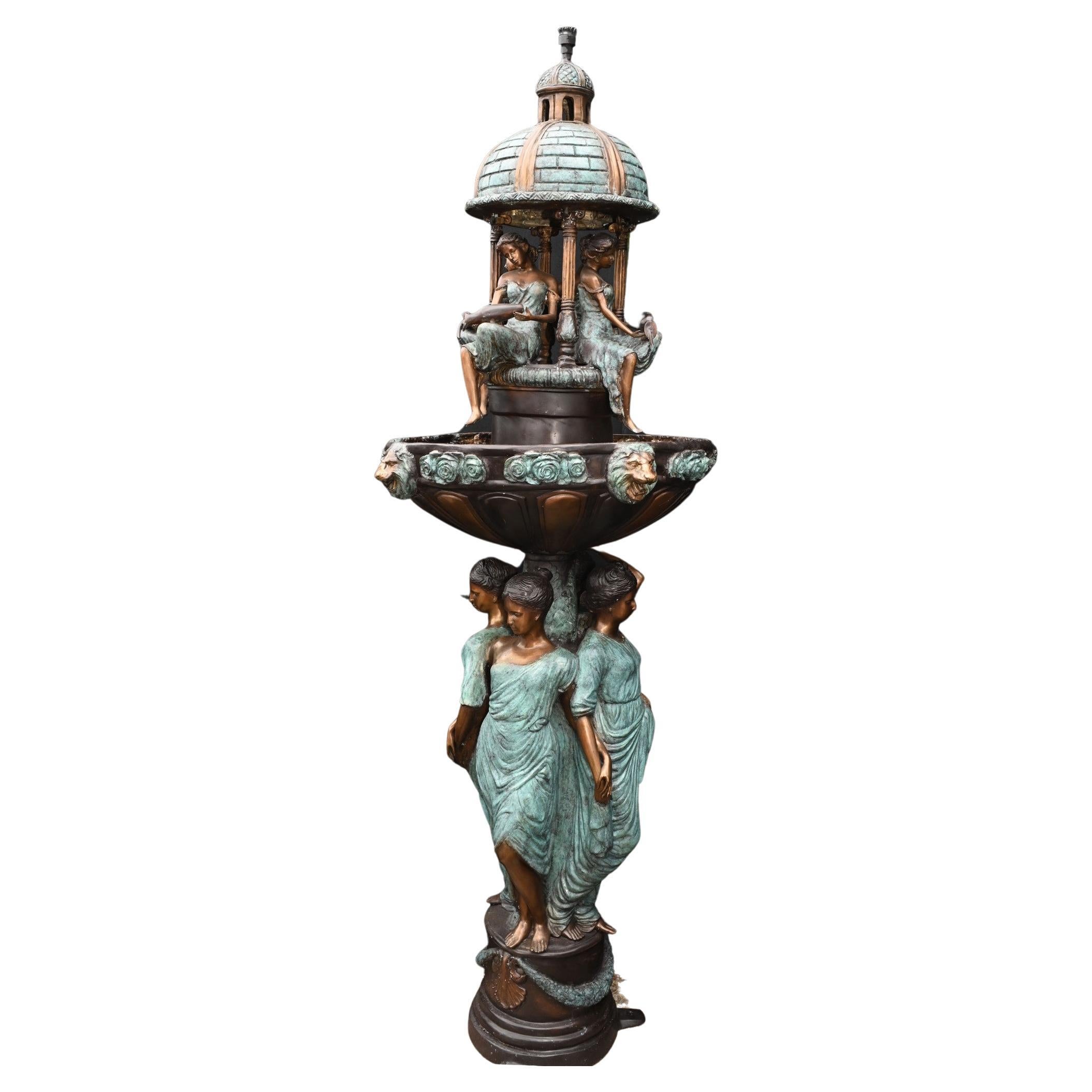 Italian Bronze Garden Fountain Romantic Muse Maiden Water Feature