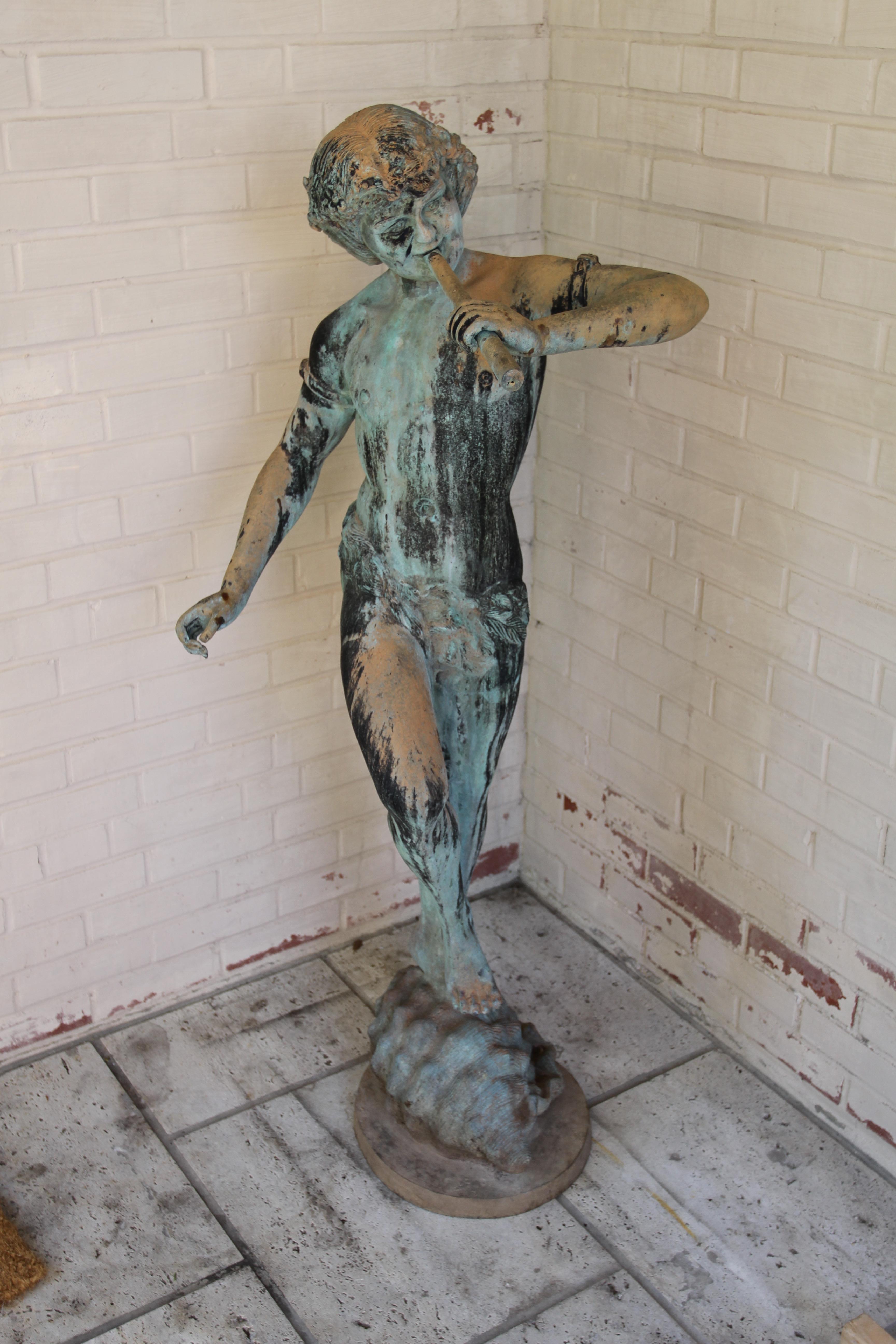 Statue de jardin ou fontaine en bronze italienne représentant Pan jouant de la flûte, début C.I.C. en vente 2