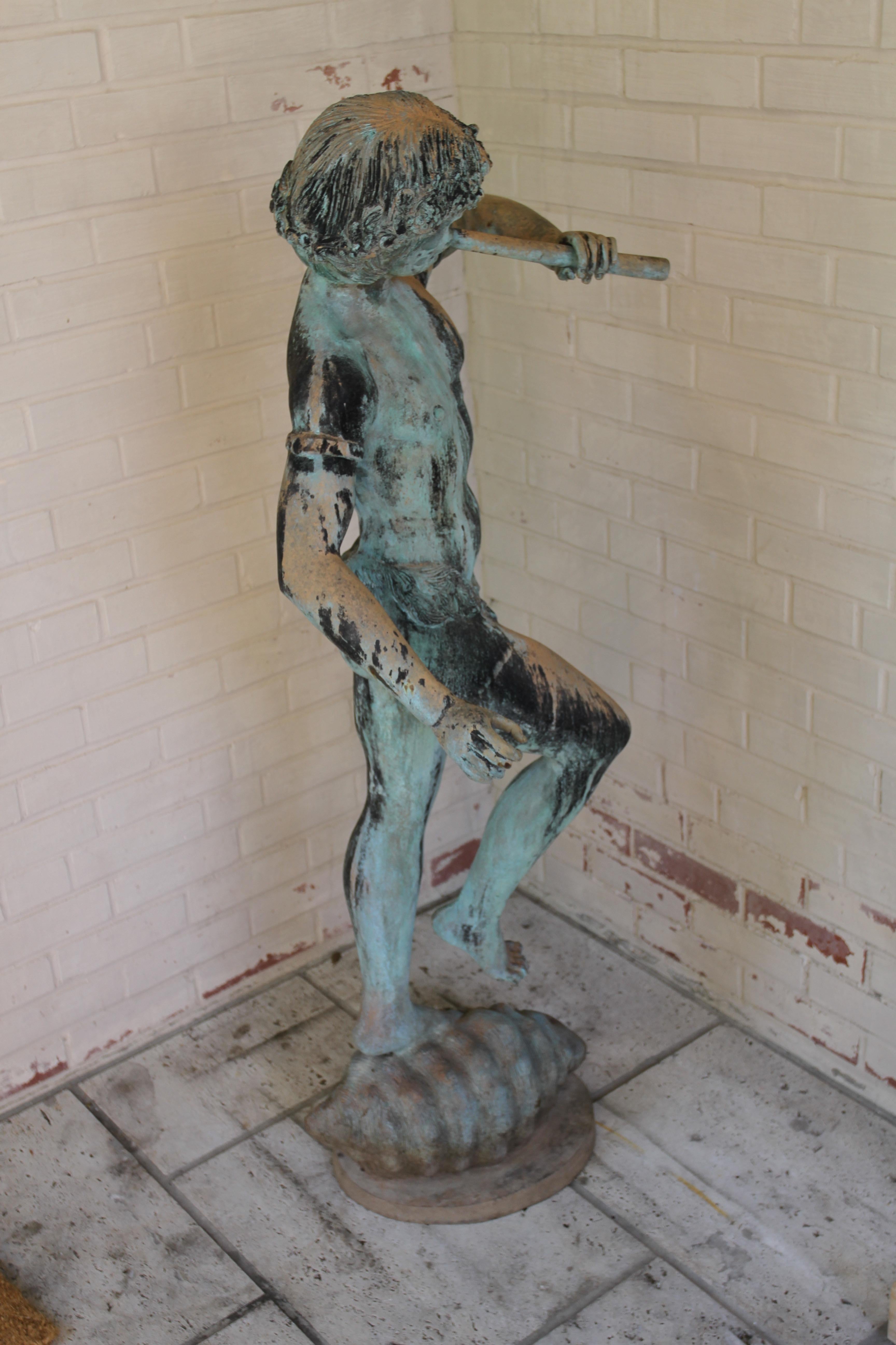 Statue de jardin ou fontaine en bronze italienne représentant Pan jouant de la flûte, début C.I.C. en vente 4