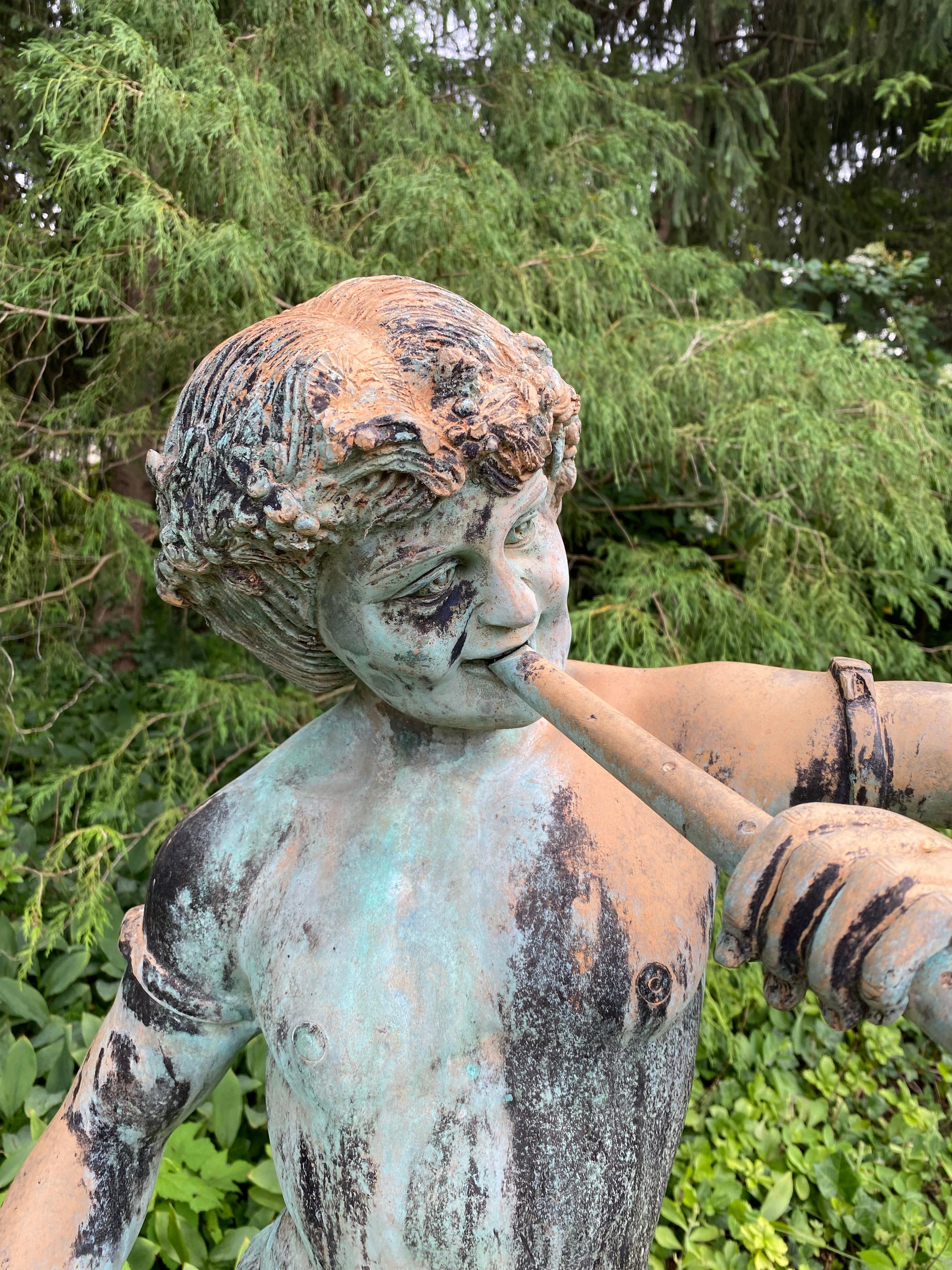 Statue de jardin ou fontaine en bronze italienne représentant Pan jouant de la flûte, début C.I.C. Bon état - En vente à St. Louis, MO
