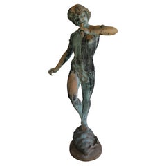 Italian Bronze Garden Statue or Fountain of Pan Playing Flute, Early 20th C