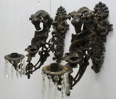 Italian Bronze Gothic Candle Sconces, Pair