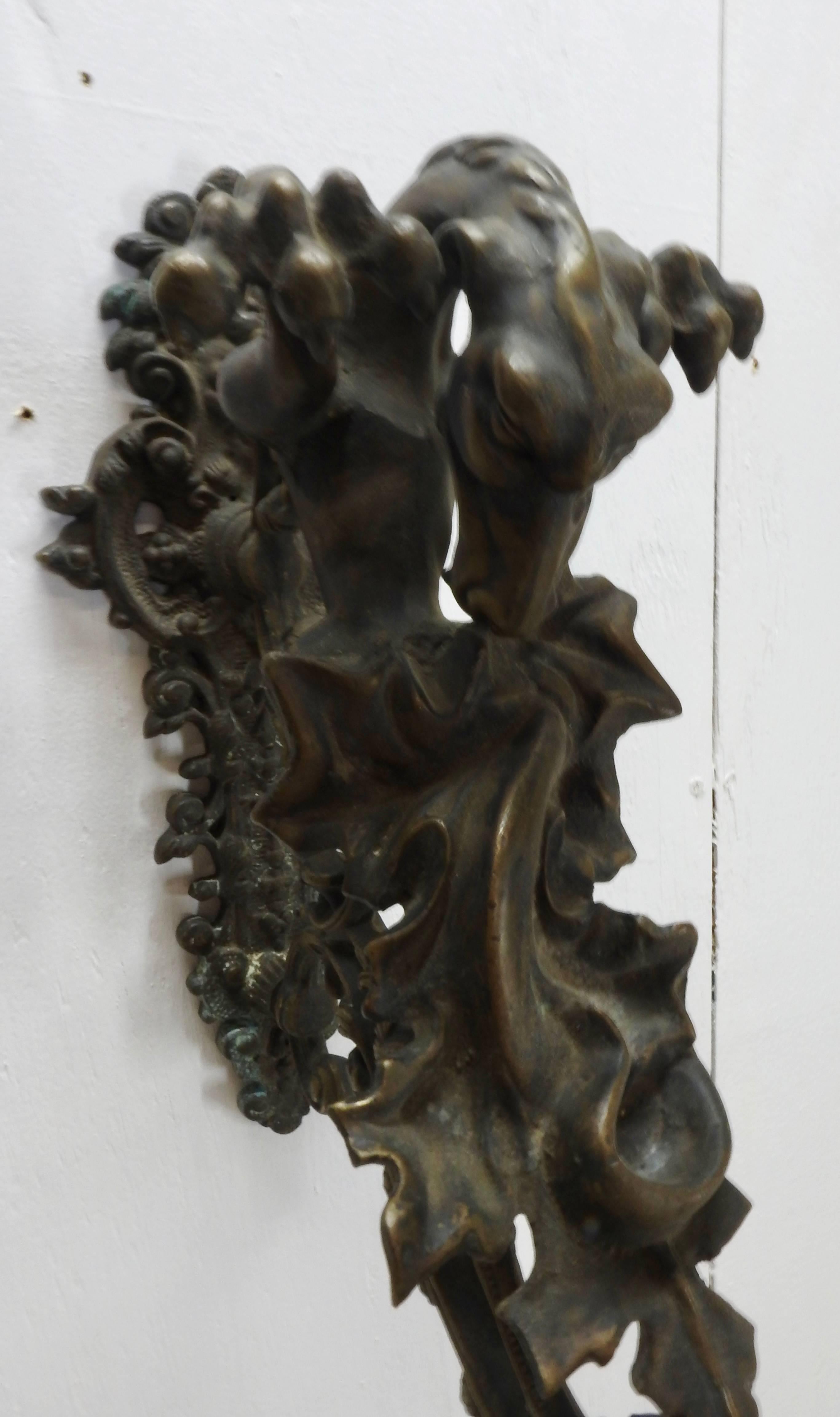 Italian Bronze Gothic Candle Sconces, Pair In Fair Condition For Sale In Cookeville, TN