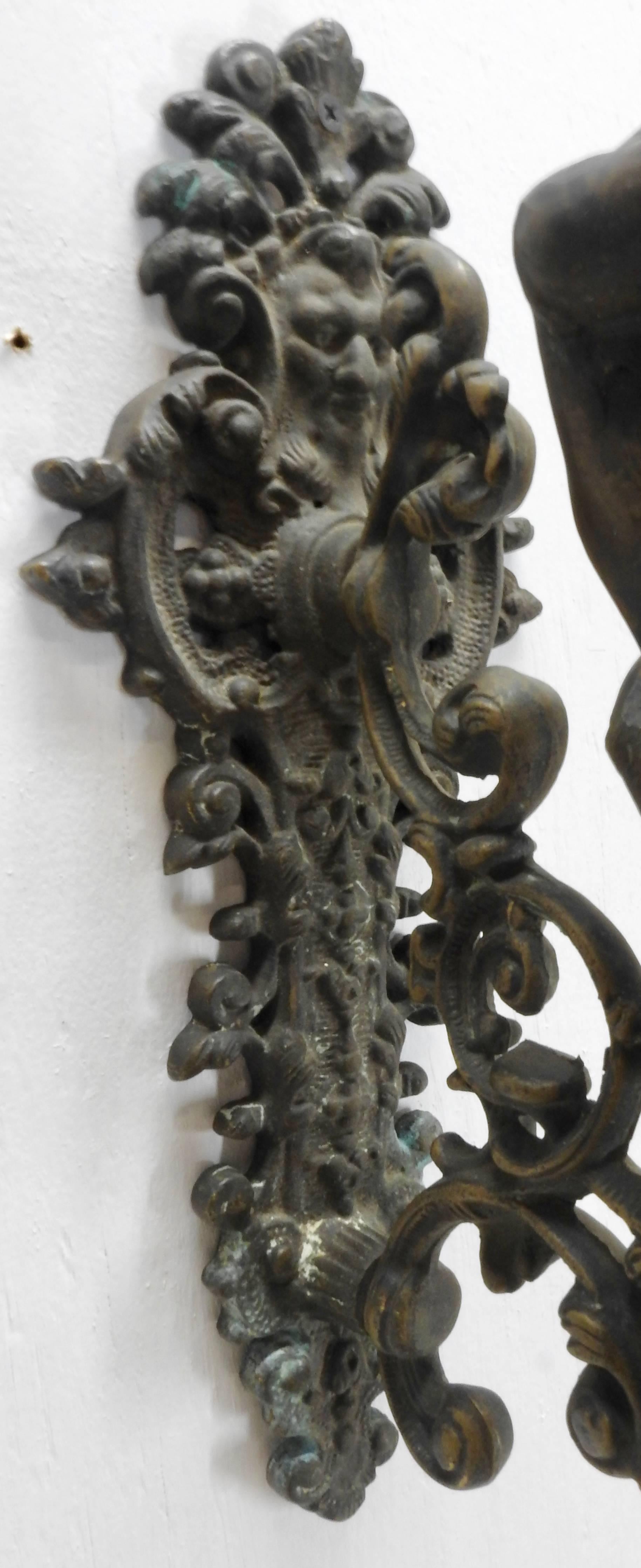 19th Century Italian Bronze Gothic Candle Sconces, Pair For Sale