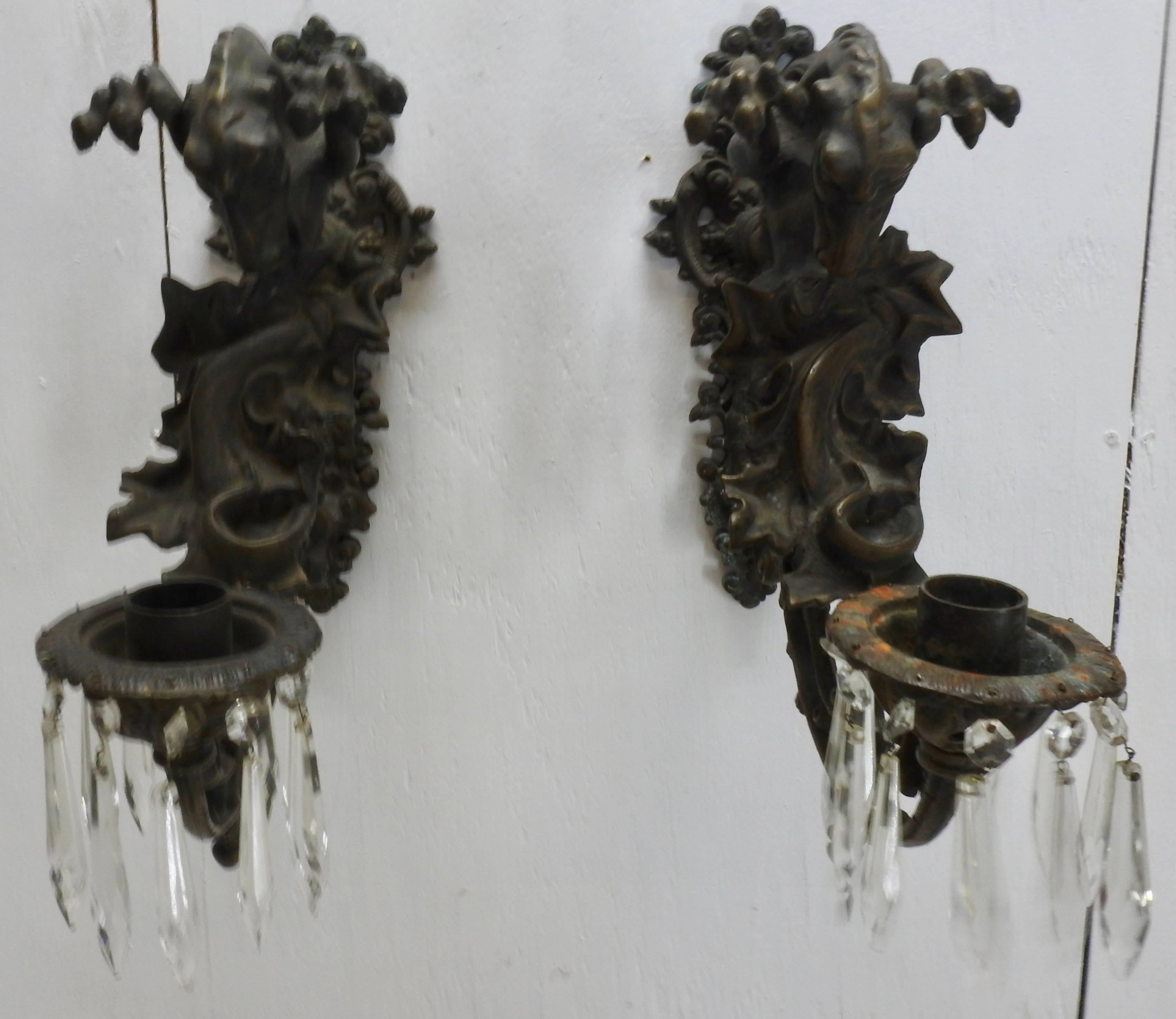 Italian Bronze Gothic Candle Sconces, Pair For Sale 2