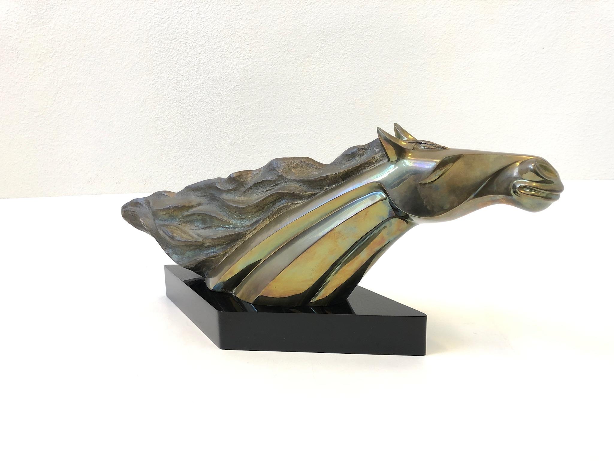 Modern Italian Bronze Horse Head Sculpture by Maxime Delo