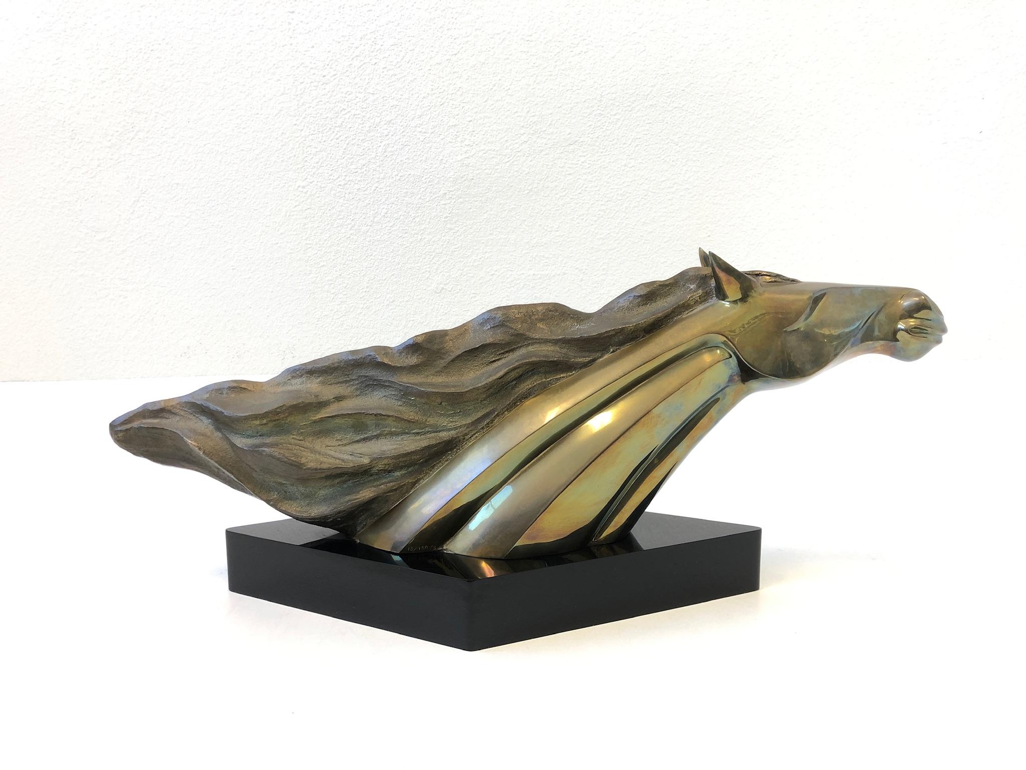Italian Bronze Horse Head Sculpture by Maxime Delo In Excellent Condition In Palm Springs, CA
