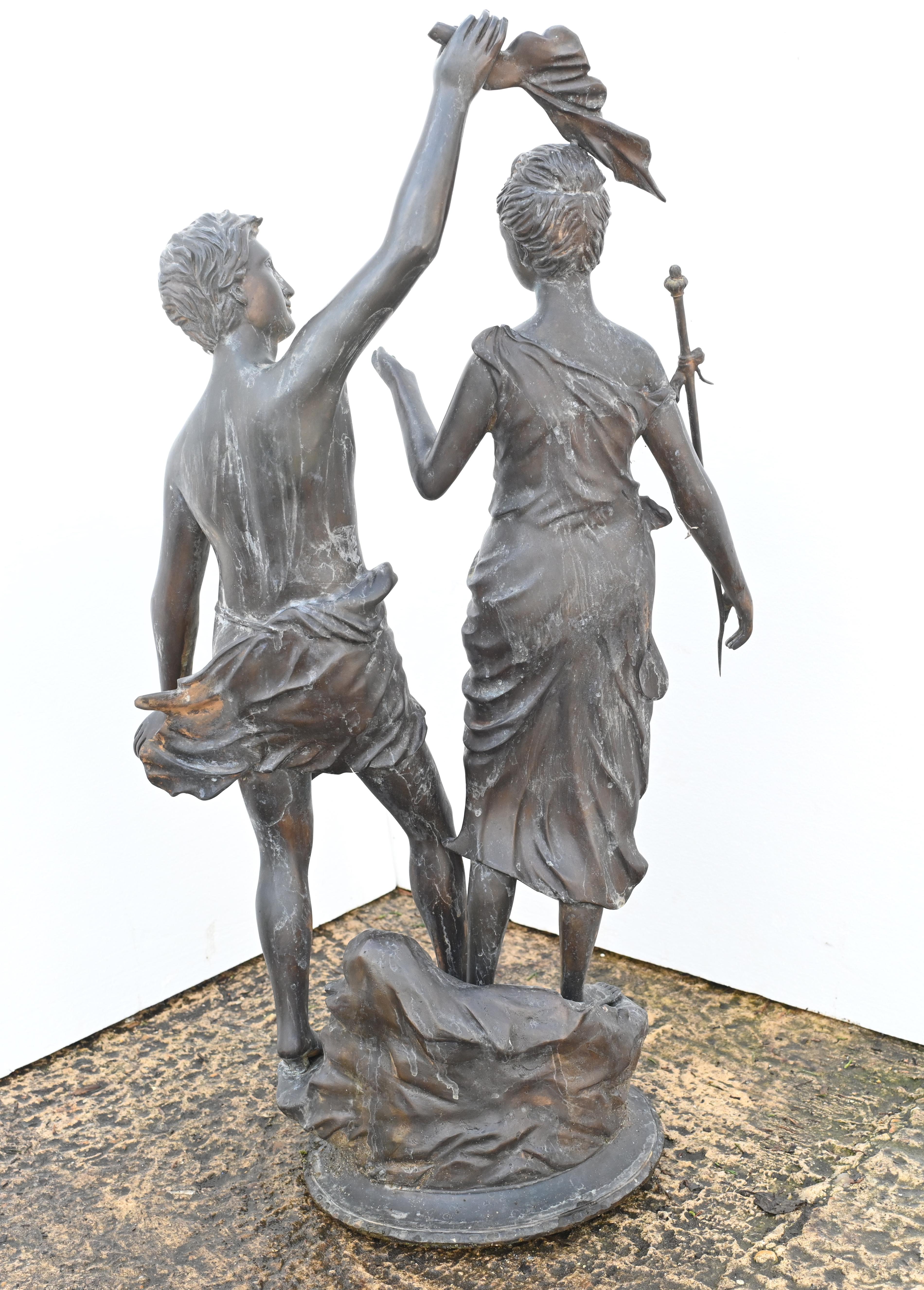 Italian Bronze Lovers Statue Classical Antiquity Garden Art For Sale 1