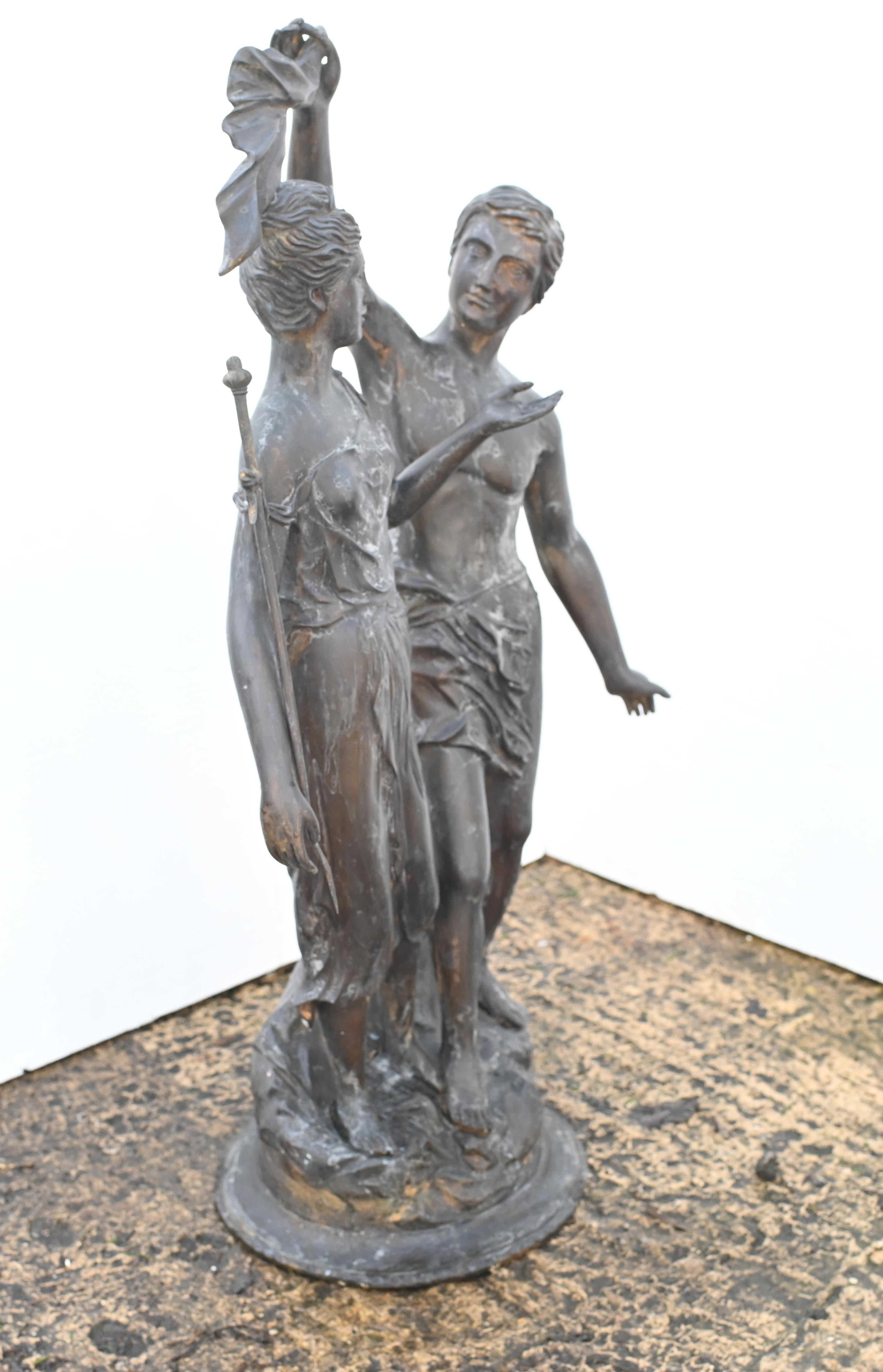 Italian Bronze Lovers Statue Classical Antiquity Garden Art For Sale 2