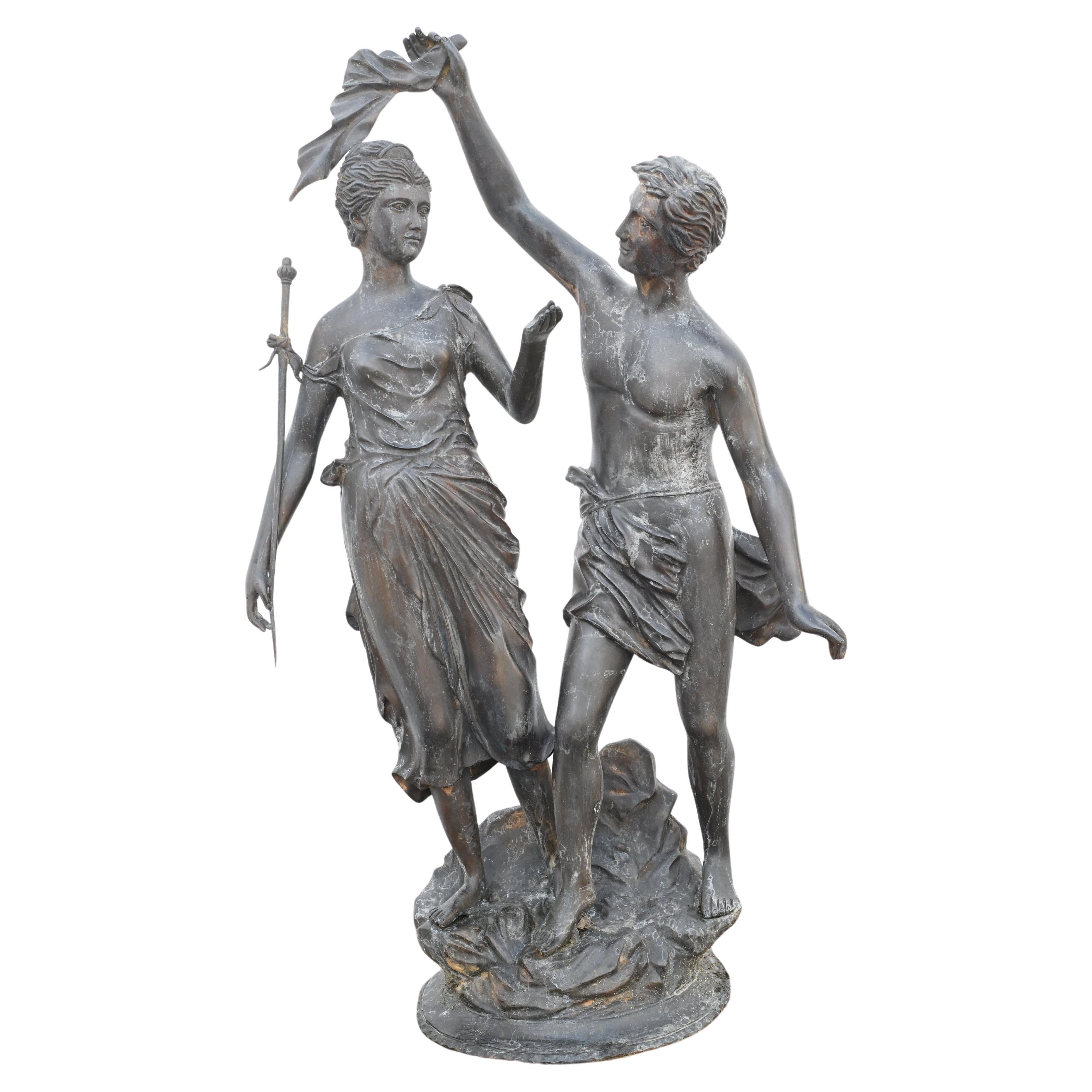 Italian Bronze Lovers Statue Classical Antiquity Garden Art For Sale