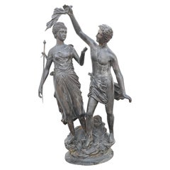 Retro Italian Bronze Lovers Statue Classical Antiquity Garden Art