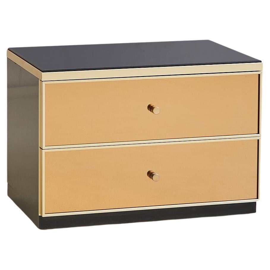 Italian Bronze Mirror + Smoked Glass Nightstand, 1970s - 2 Available en vente