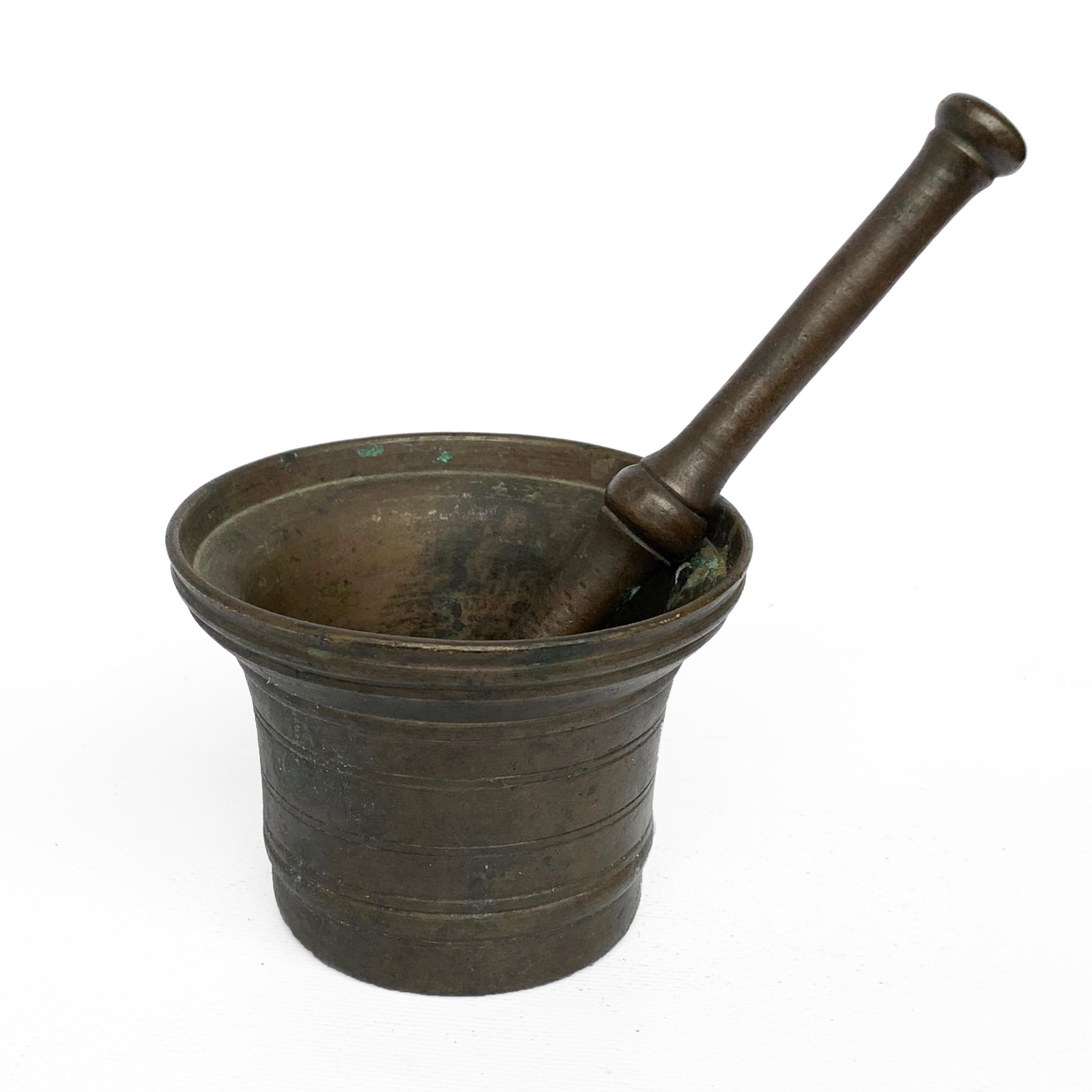 19th Century Italian Bronze Mortar and Pestle, Original Patina, Italy, Pharmacy or Herbalist For Sale