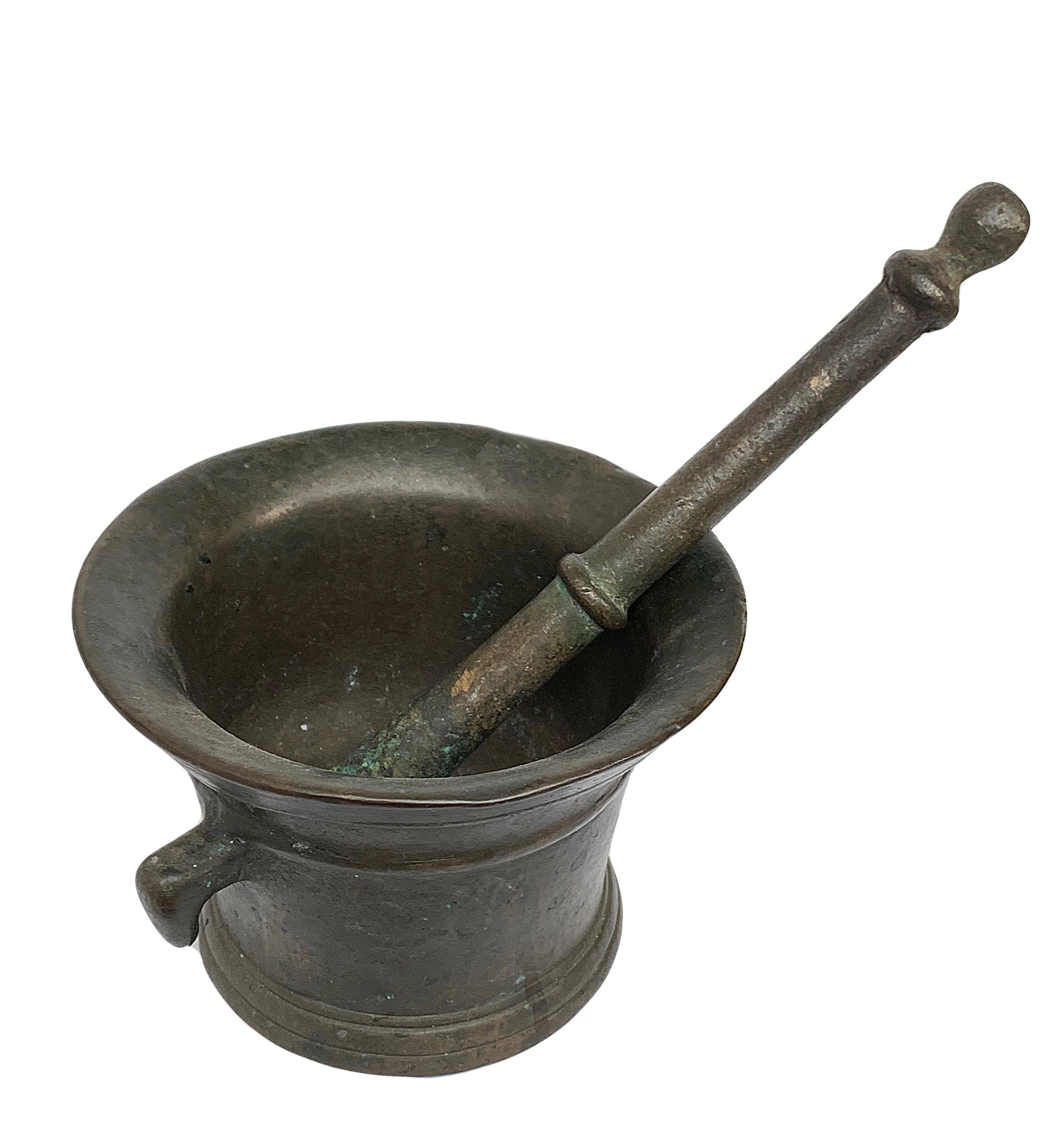 19th Century Italian Bronze Mortar and Pestle, Original Patina, Italy, Pharmacy or Herbalist For Sale