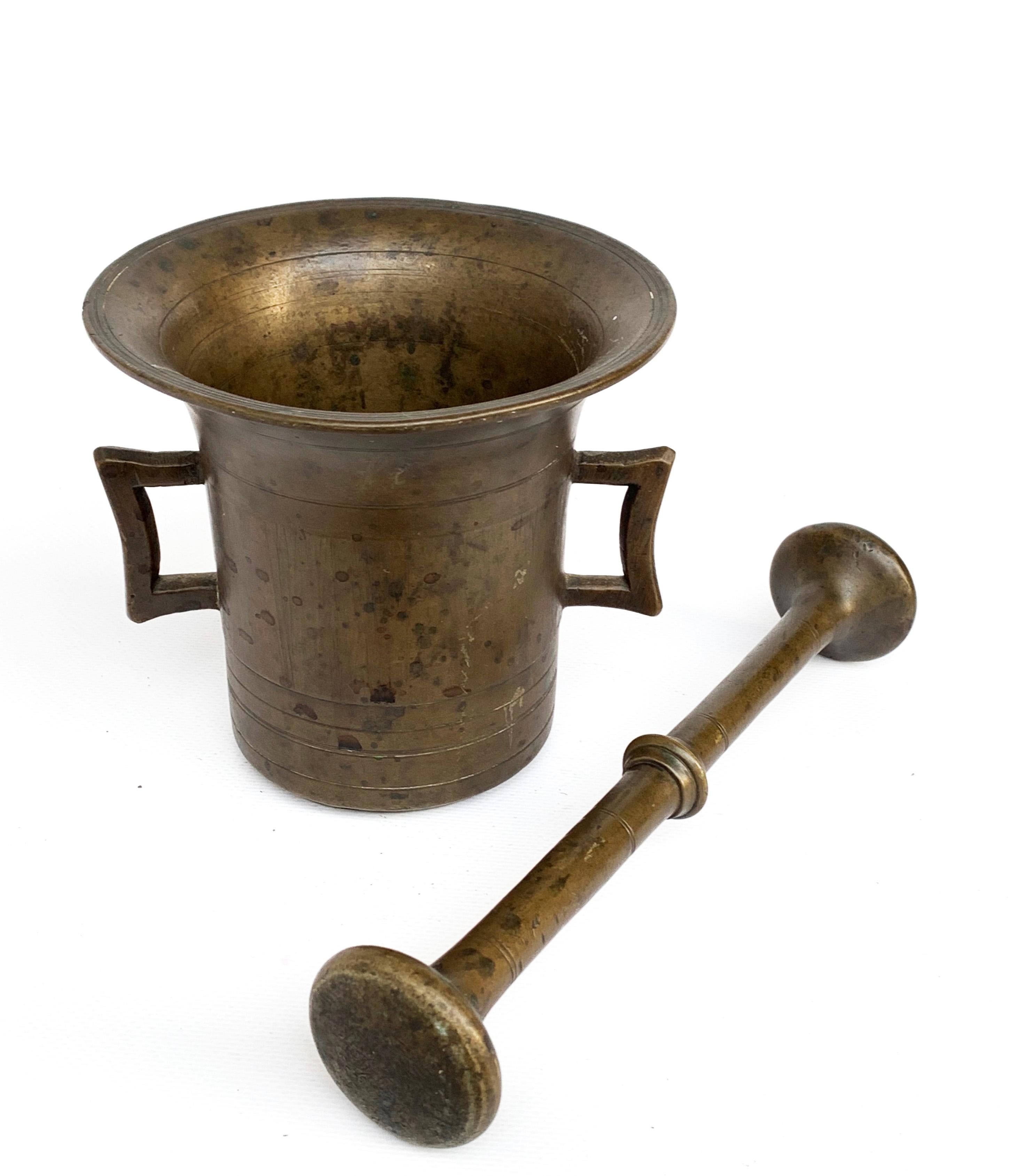 19th Century Italian Bronze Mortar and Pestle, Original Patina, Italy, Pharmacy or Herbalist