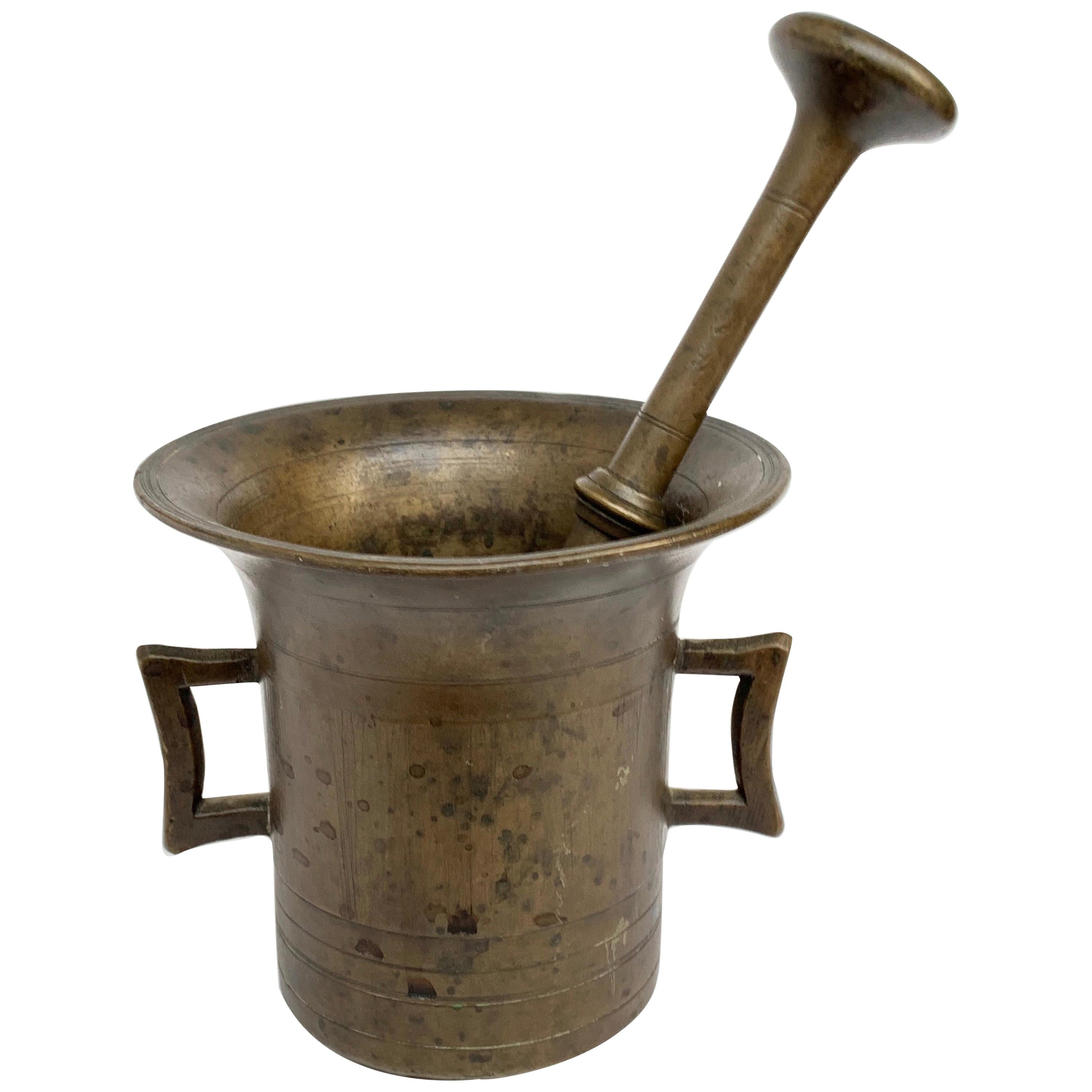 Italian Bronze Mortar and Pestle, Original Patina, Italy, Pharmacy or Herbalist