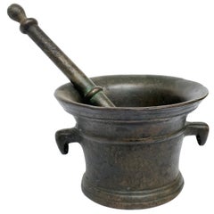 Italienischer Marmor und Stößel aus Bronze, Originalpatina, Italien, Apotheke oder Herbalist
