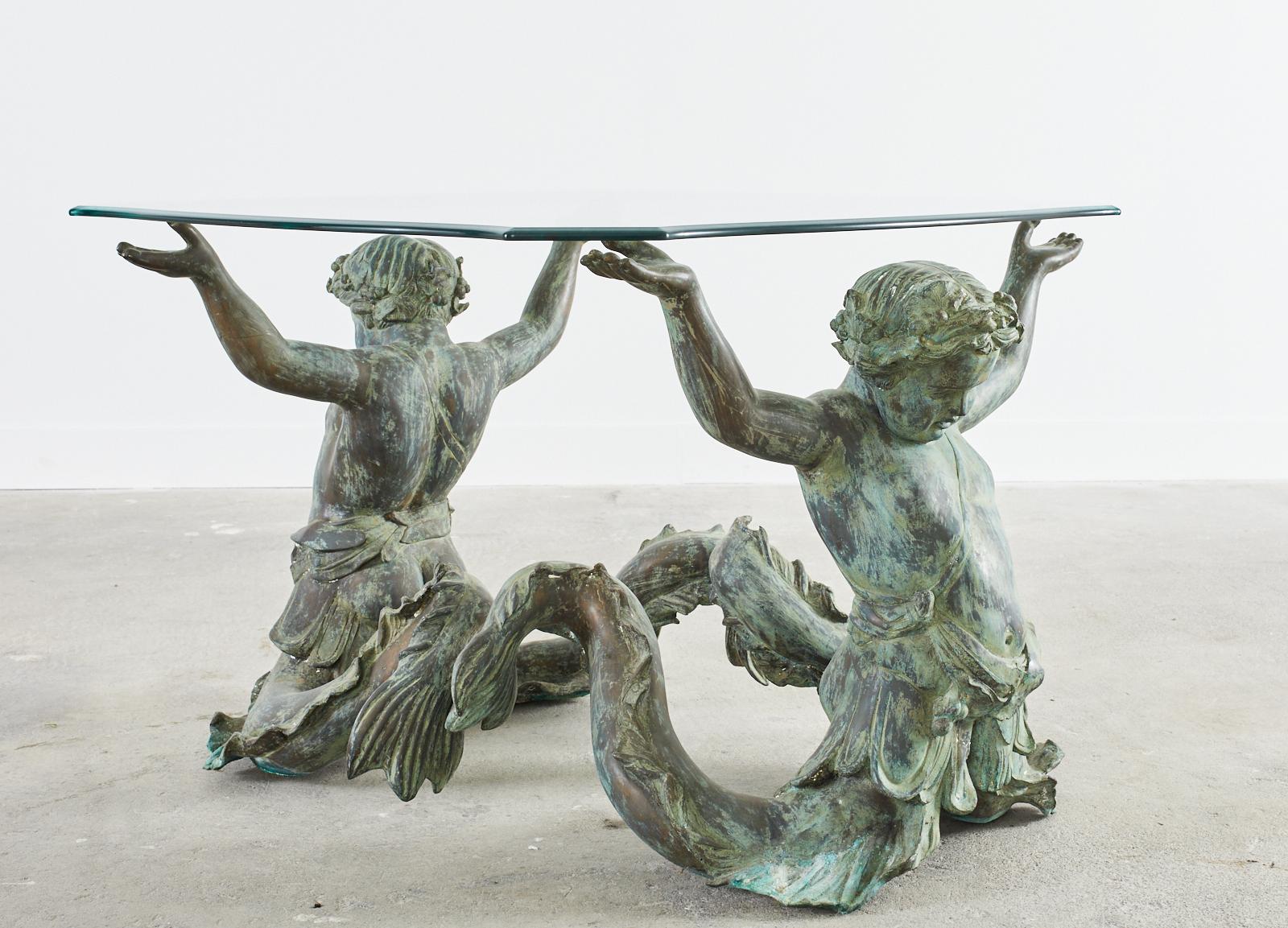 Table centrale néoclassique italienne Putti Di Mare en bronze  en vente 9