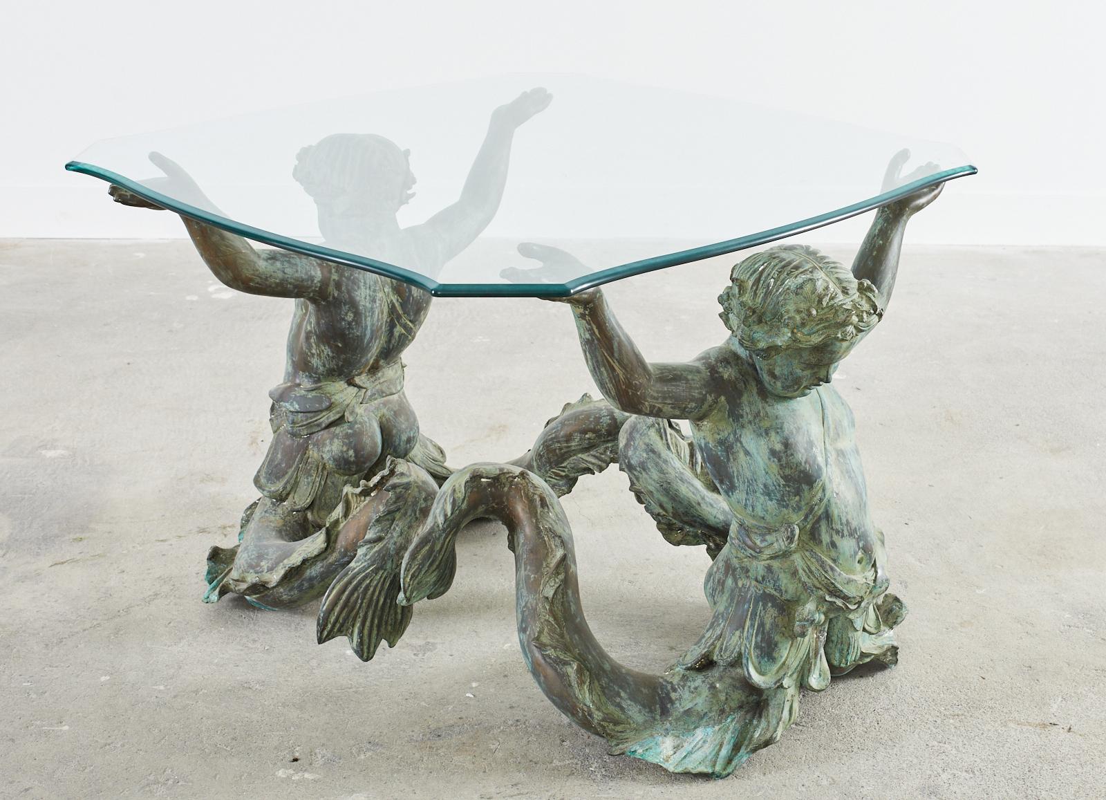 Table centrale néoclassique italienne Putti Di Mare en bronze  en vente 10