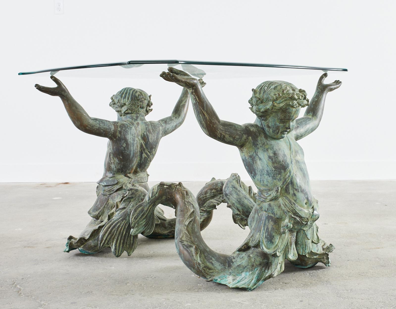 Table centrale néoclassique italienne Putti Di Mare en bronze  en vente 2