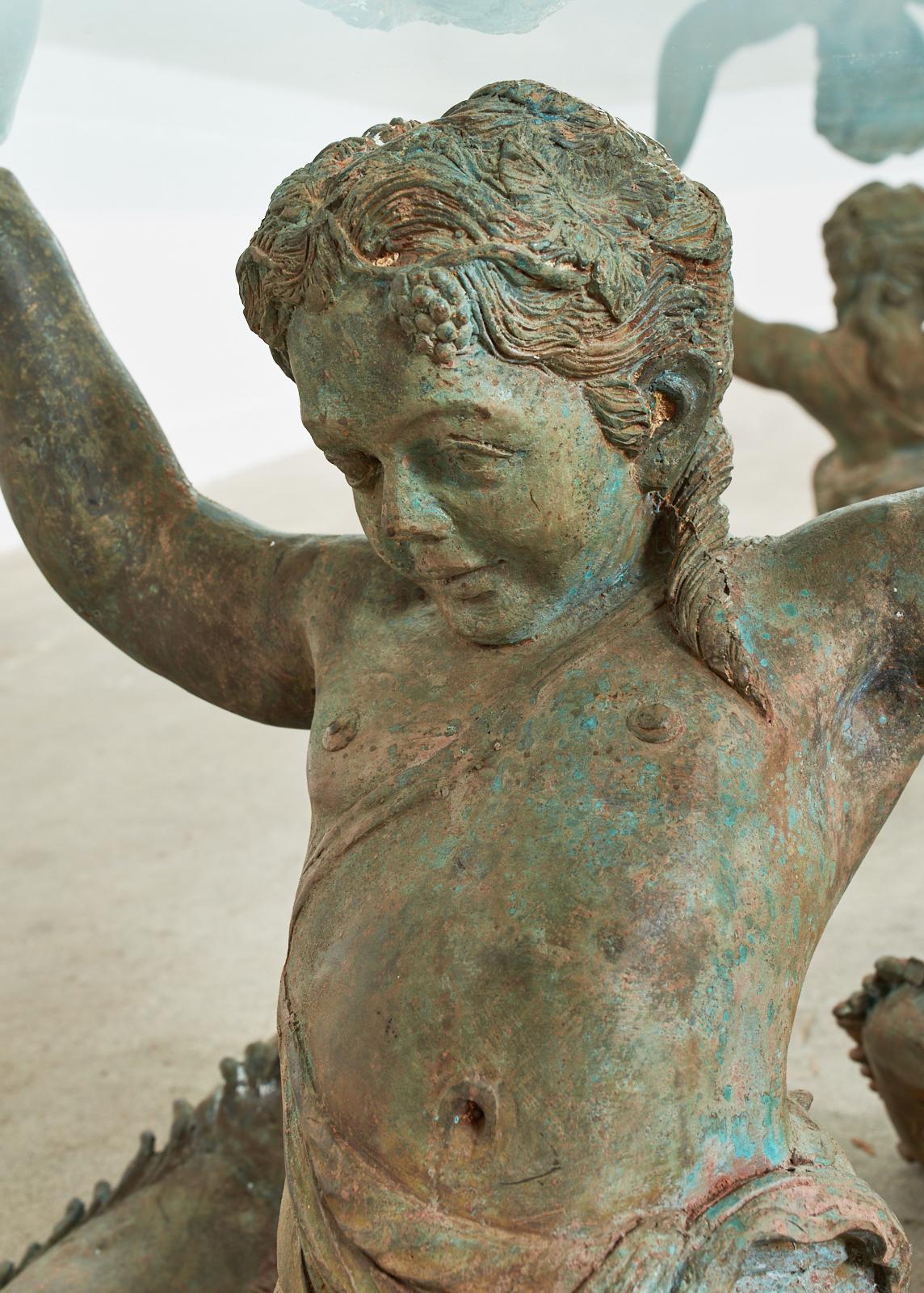 Italienische Bronze Neoklassische Putti Di Mare Meerjungfrau Cocktailtisch im Angebot 11