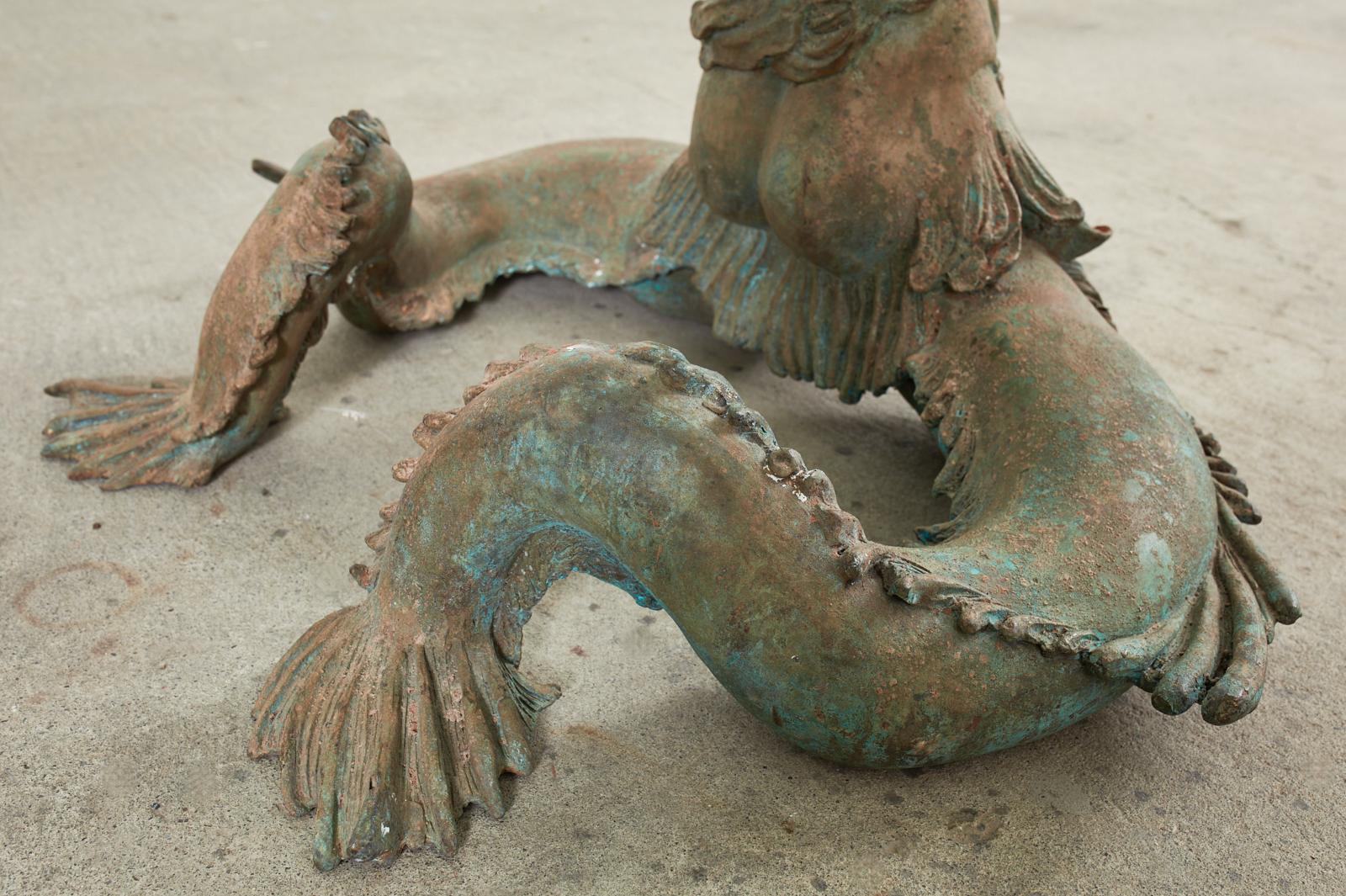 20th Century Italian Bronze Neoclassical Putti Di Mare Mermaid Cocktail Table For Sale