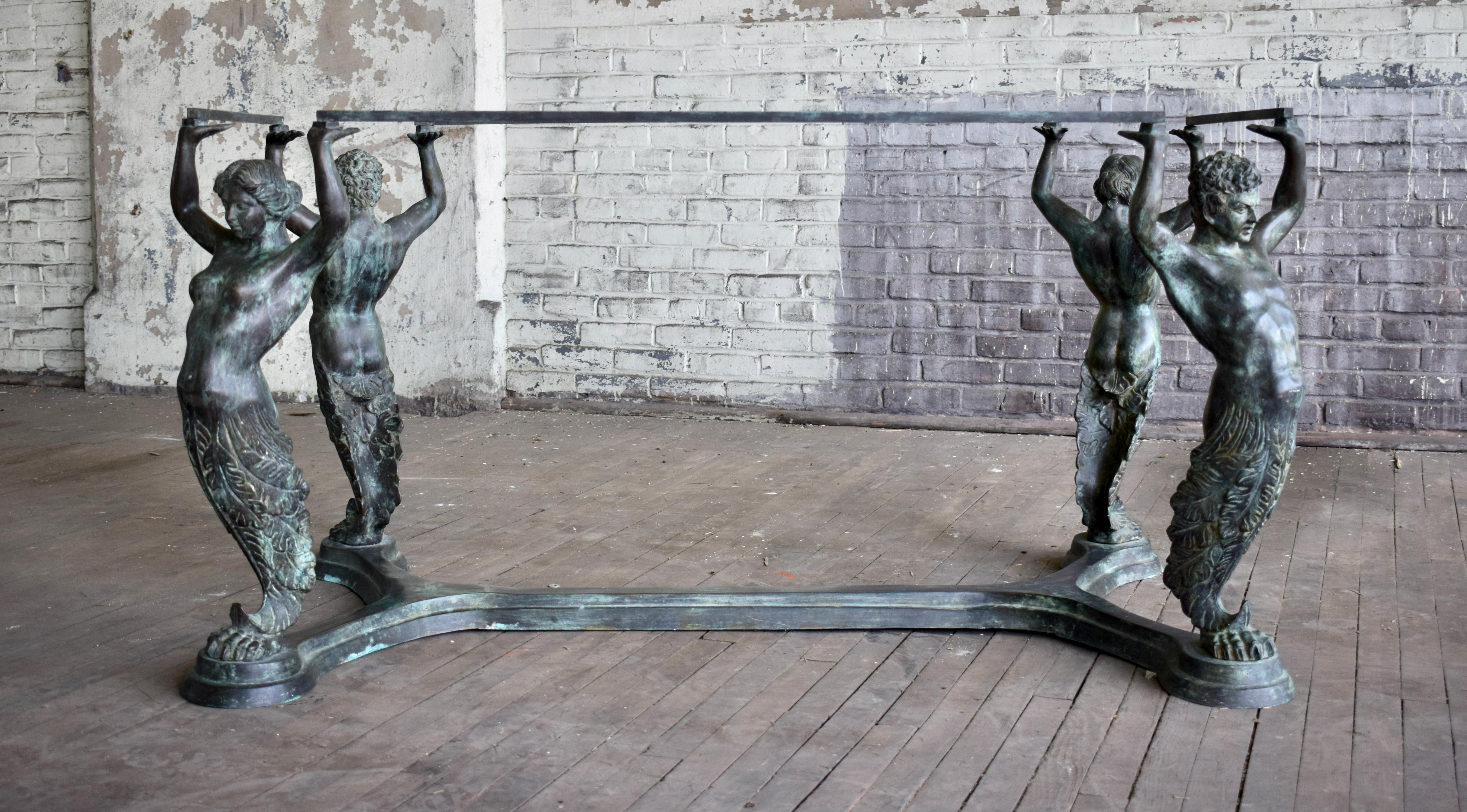 Cast Italian Bronze Neoclassical Style Caryatid & Atlas Dining or Work Table For Sale