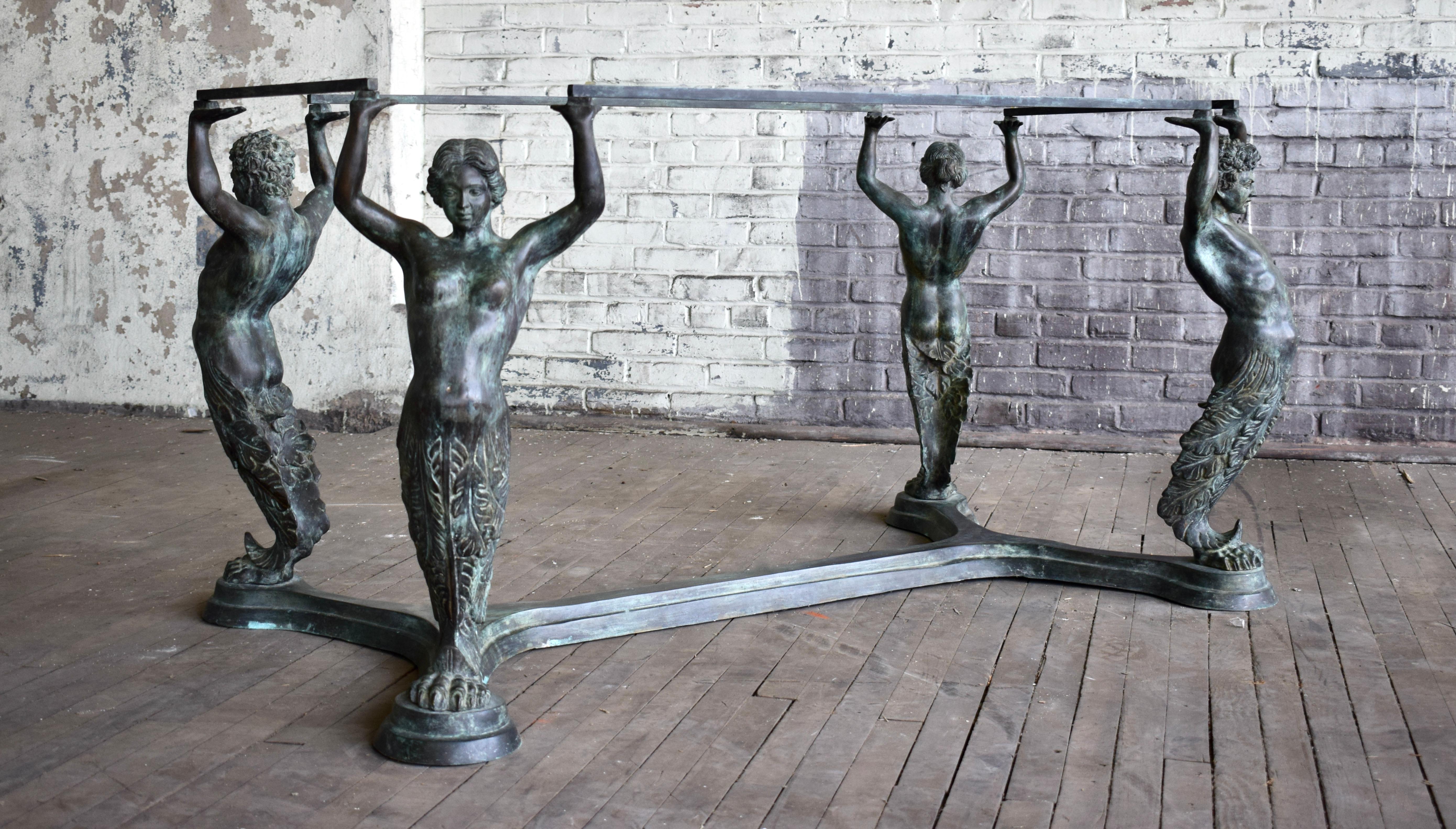 Italian Bronze Neoclassical Style Caryatid & Atlas Dining or Work Table For Sale 1