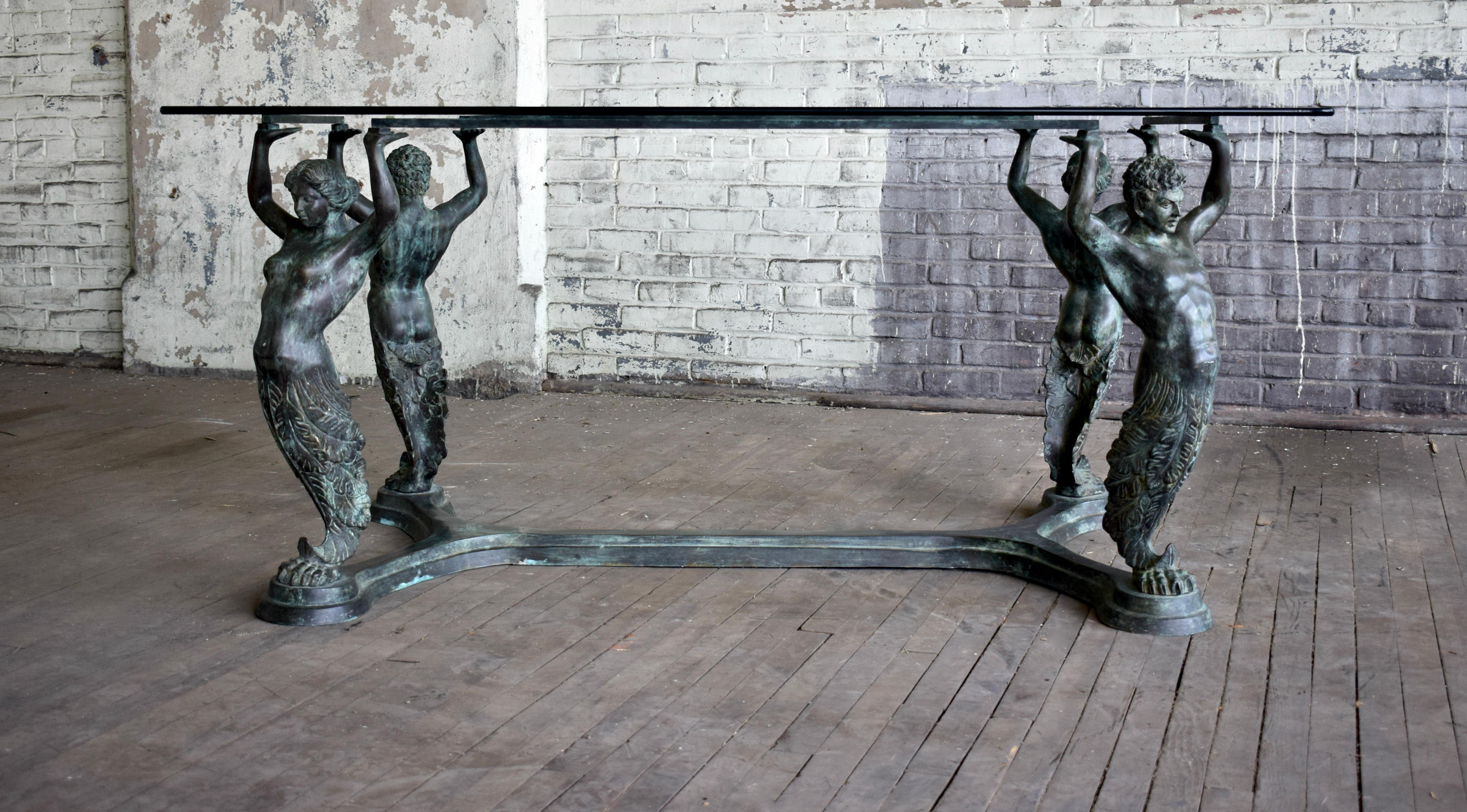 Italian Bronze Neoclassical Style Caryatid & Atlas Dining or Work Table For Sale 3