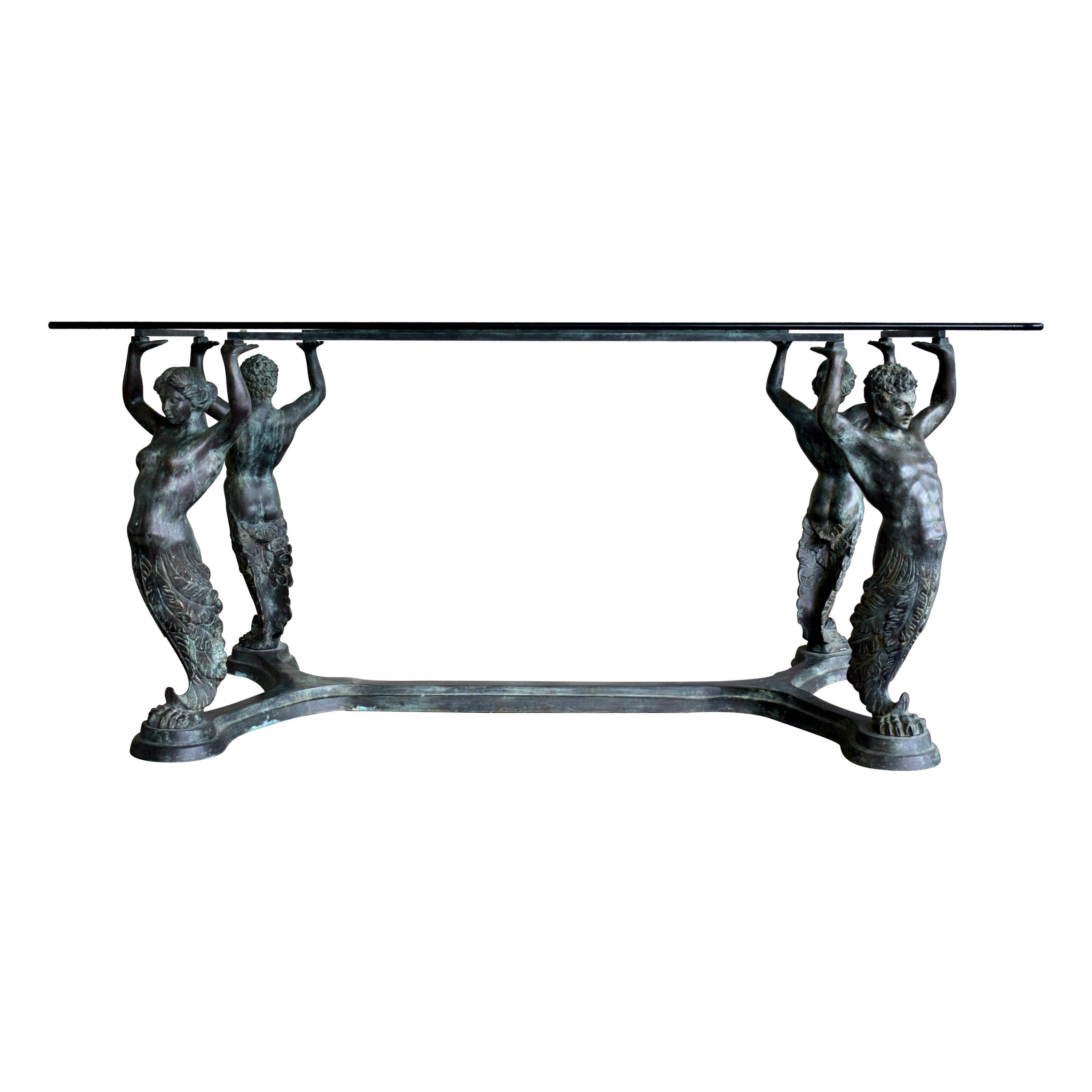 Tavolo da pranzo o da lavoro in bronzo italiano in stile neoclassico con Cariatide e Atlante in vendita