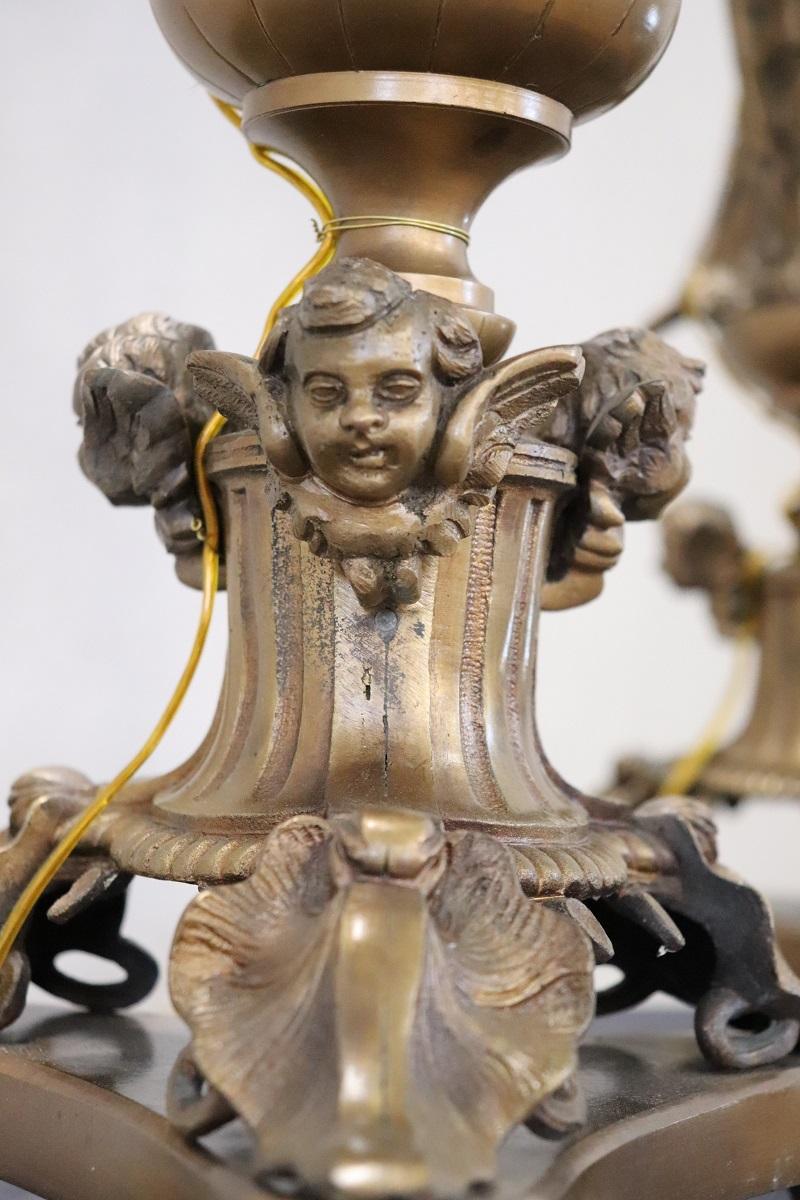 Coppia di candelabri o lampade da tavolo antichi in bronzo con sette luci in vendita 6