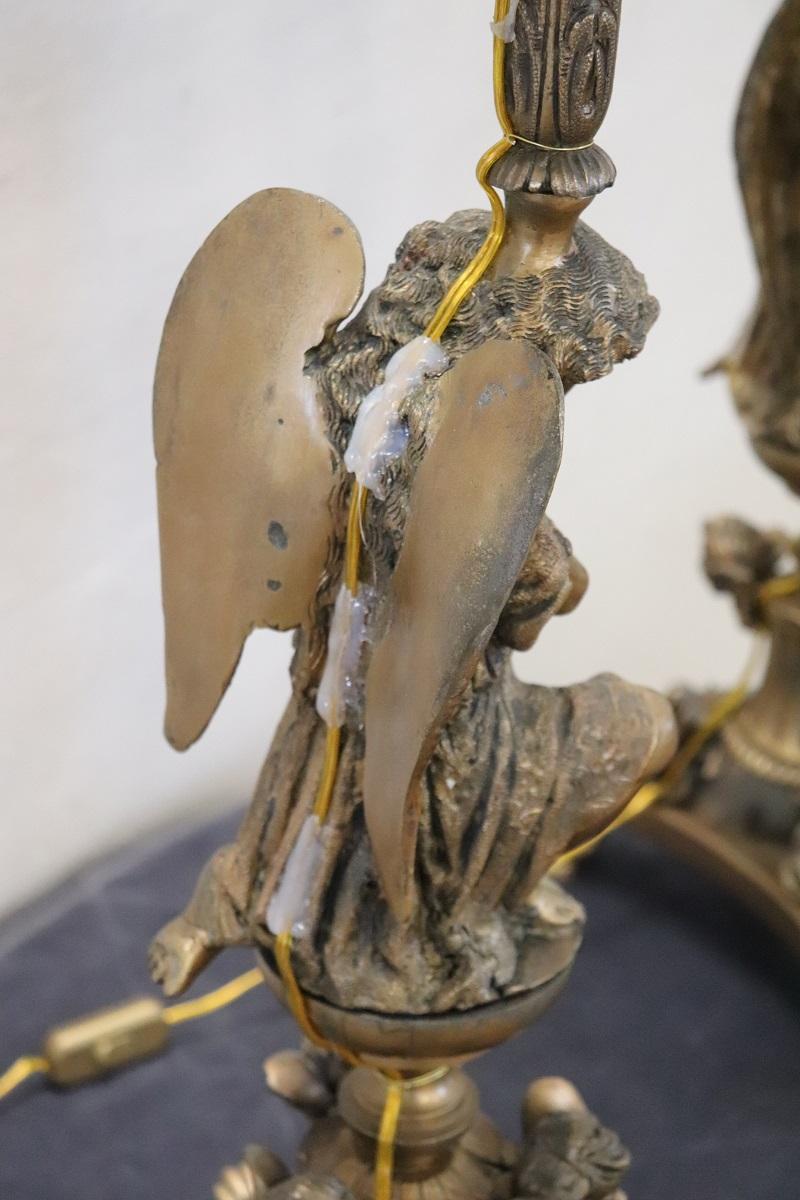 Coppia di candelabri o lampade da tavolo antichi in bronzo con sette luci in vendita 8